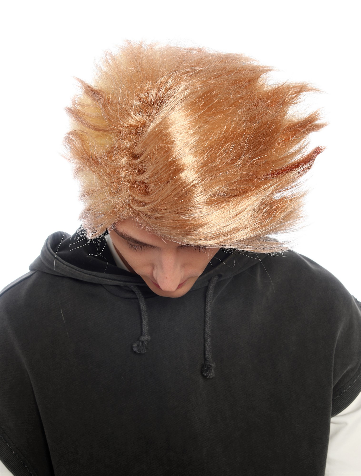 wellige Party-Perücke Blond mit Hellblond und roter Strähne 35 cm lange Perücke für Unisex