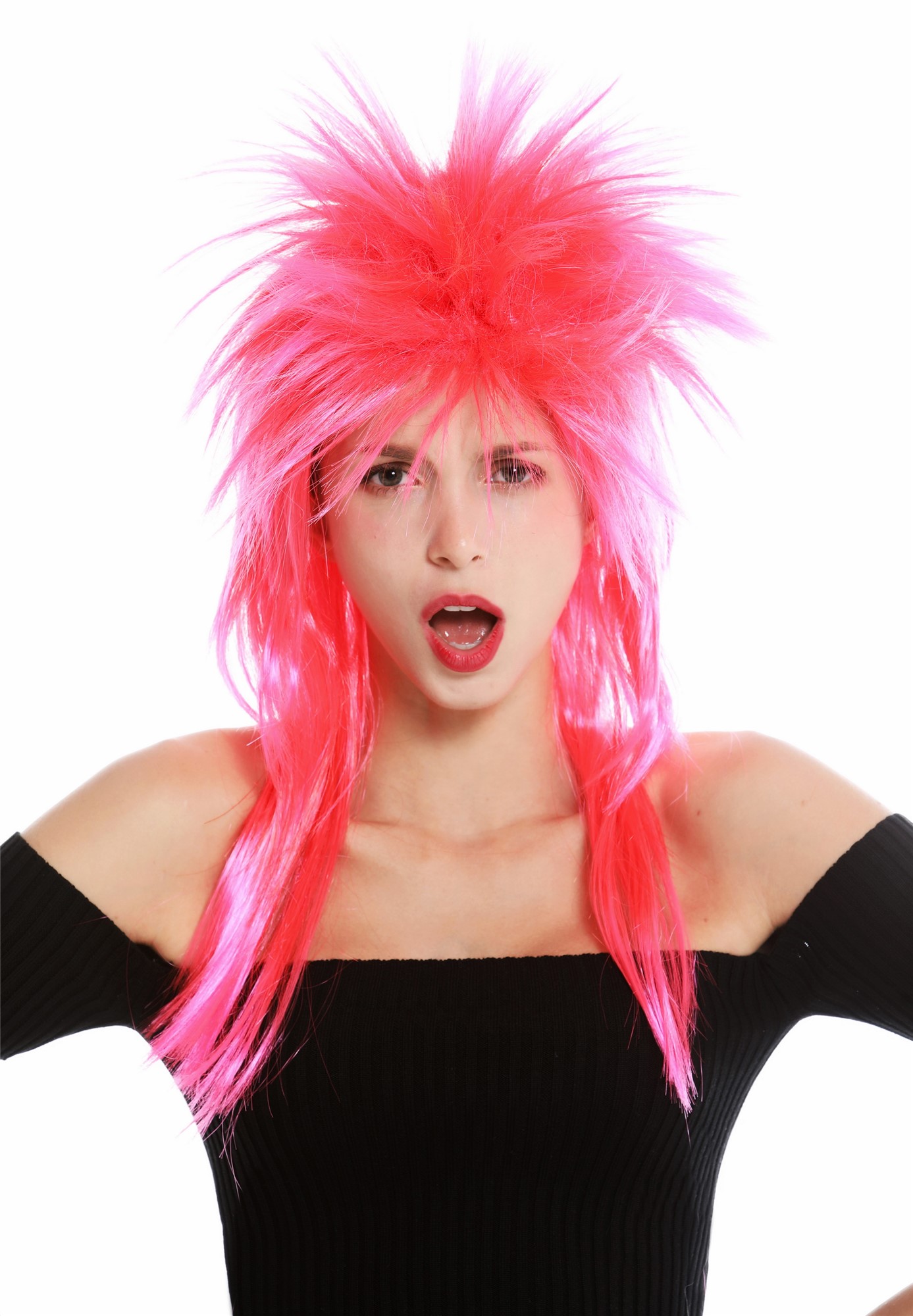 Party wig carnival punk mullet rocker wild 80's wave long red pink mix DH1069, view 2, WIG ME UP: Your Perücken Online Shop Party Wig, Unisex, red-pink mix, straight, long