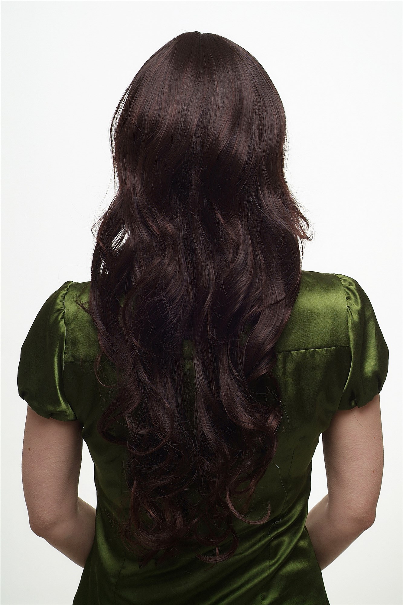 hochwertige Qualitätsperücken, Perücke Scheitel Locken Braun gesträhnt lang 3432-2T33, Ansicht 4, WIG ME UP: Ihr Perücken Online Shop lockige Tressen-Perücke mit Kopfhaut-Imitat Schwarzbraun-Mahagonibraun lange Haare für Damen