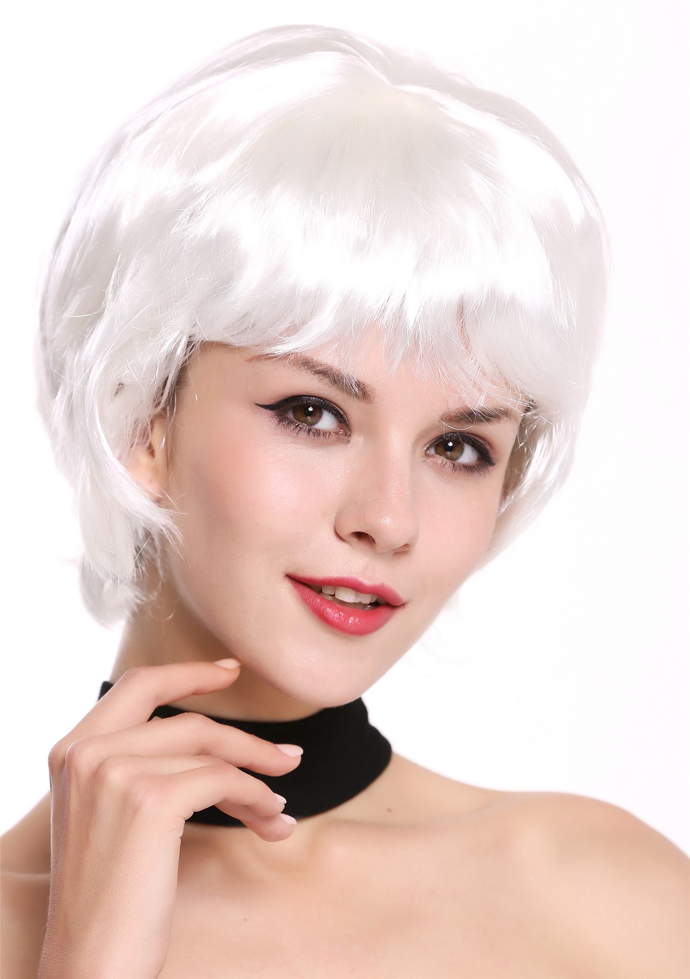 Lady Party Wig short straight but wild white DH1390-ZA68, front view, WIG ME UP: Your Perücken Online Shop Party Wig, Ladies, White, wavy, short