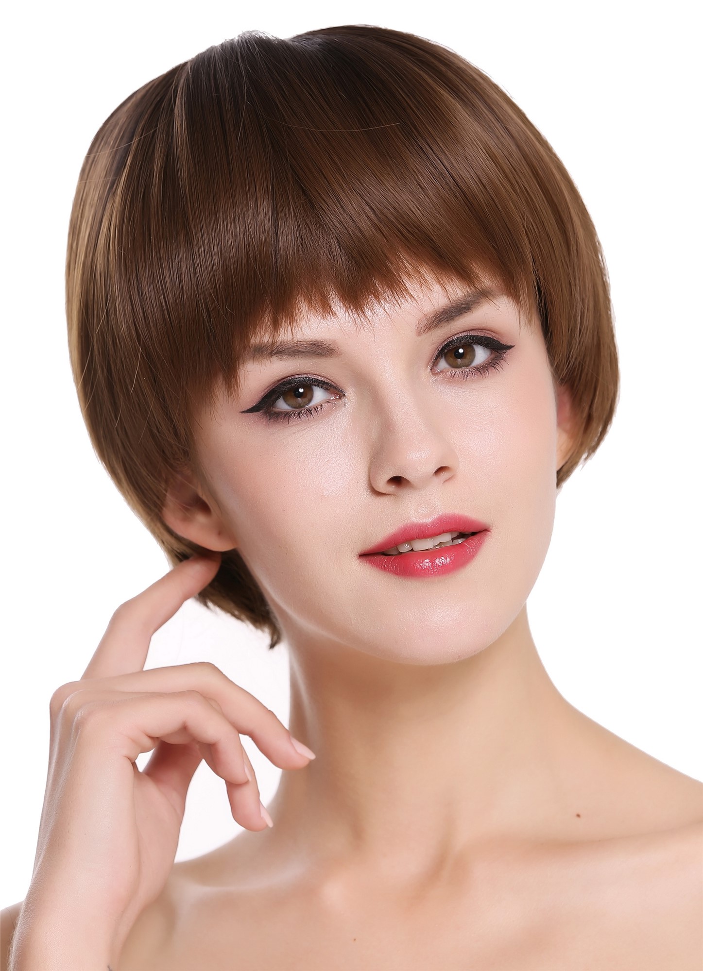 Women's wig short lady Page Bob style sleek fringe brown mix D3061R, front view, WIG ME UP: Your Perücken Online Shop Quality Wigs, Ladies, golden brown-dark brown mix, straight, short