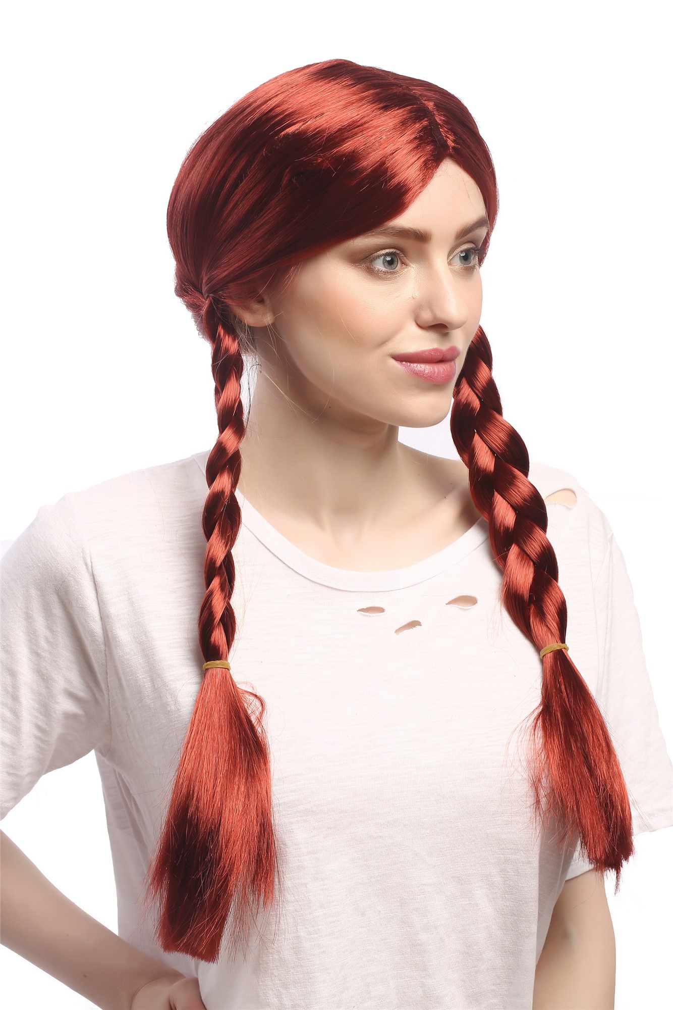 Lady Party Wig Halloween long braided pigtails middle parting copper red WG-7039, view 3, WIG ME UP: Your Perücken Online Shop Party Wig, Ladies, Red, Braided, long