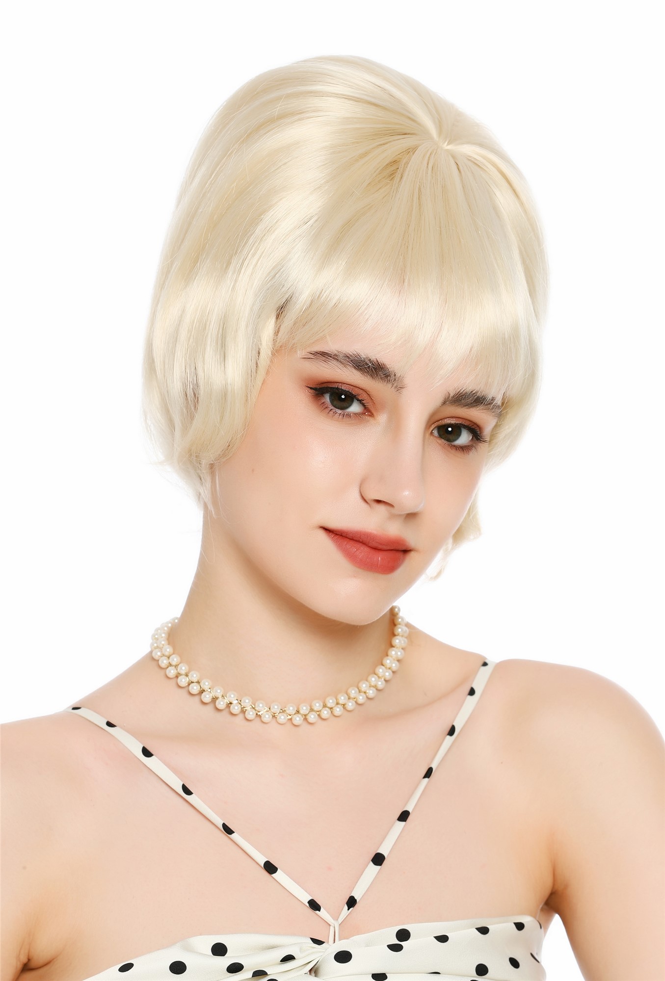 Perücke Damen Retro Vintage 50er 60er Beehive Turmfrisur hochtoupiert kurz Pony Hellblond Platinblond VK-71-613