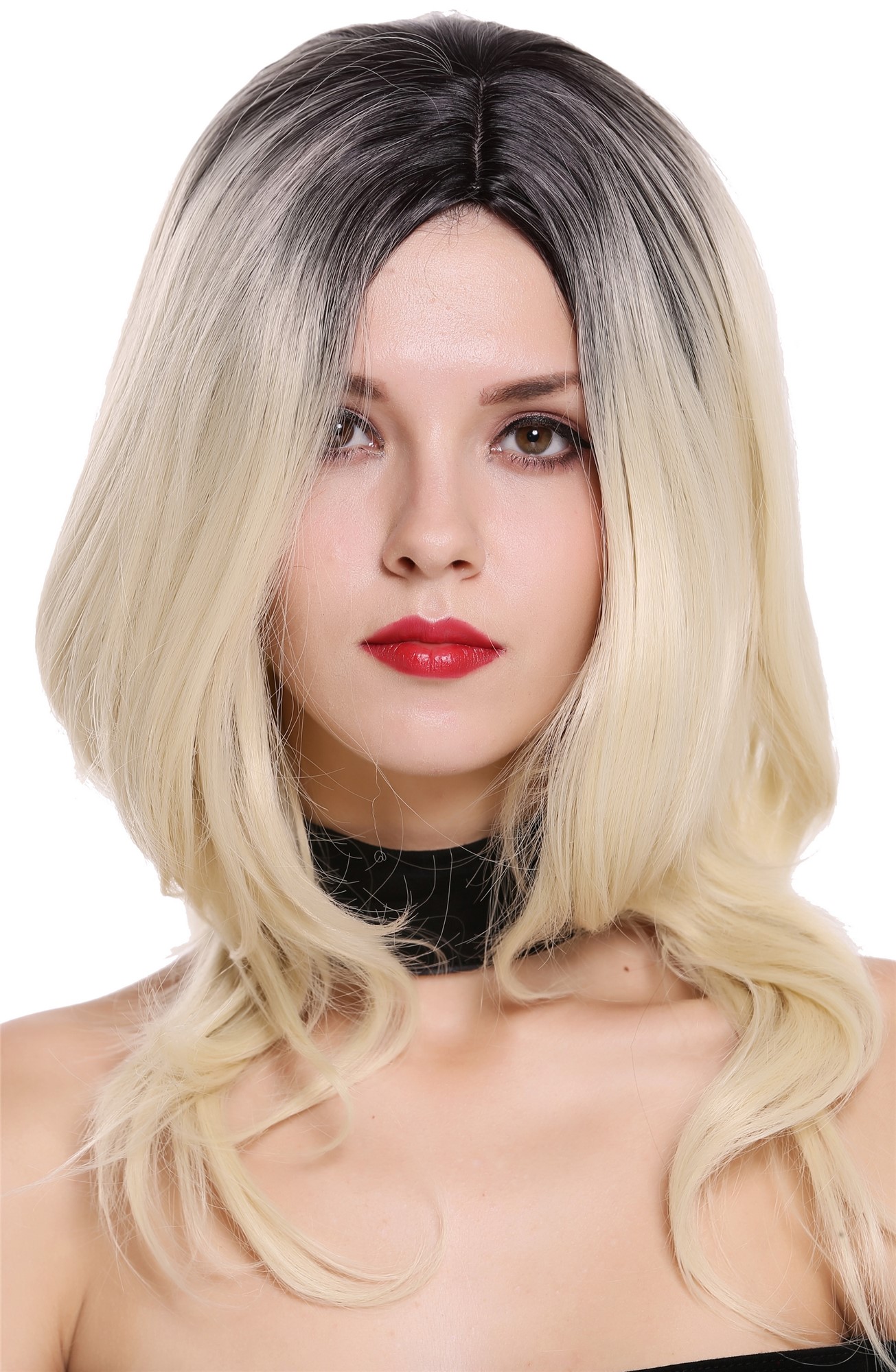 Quality Wigs, Ladies, black-platinum blonde, wavy, long