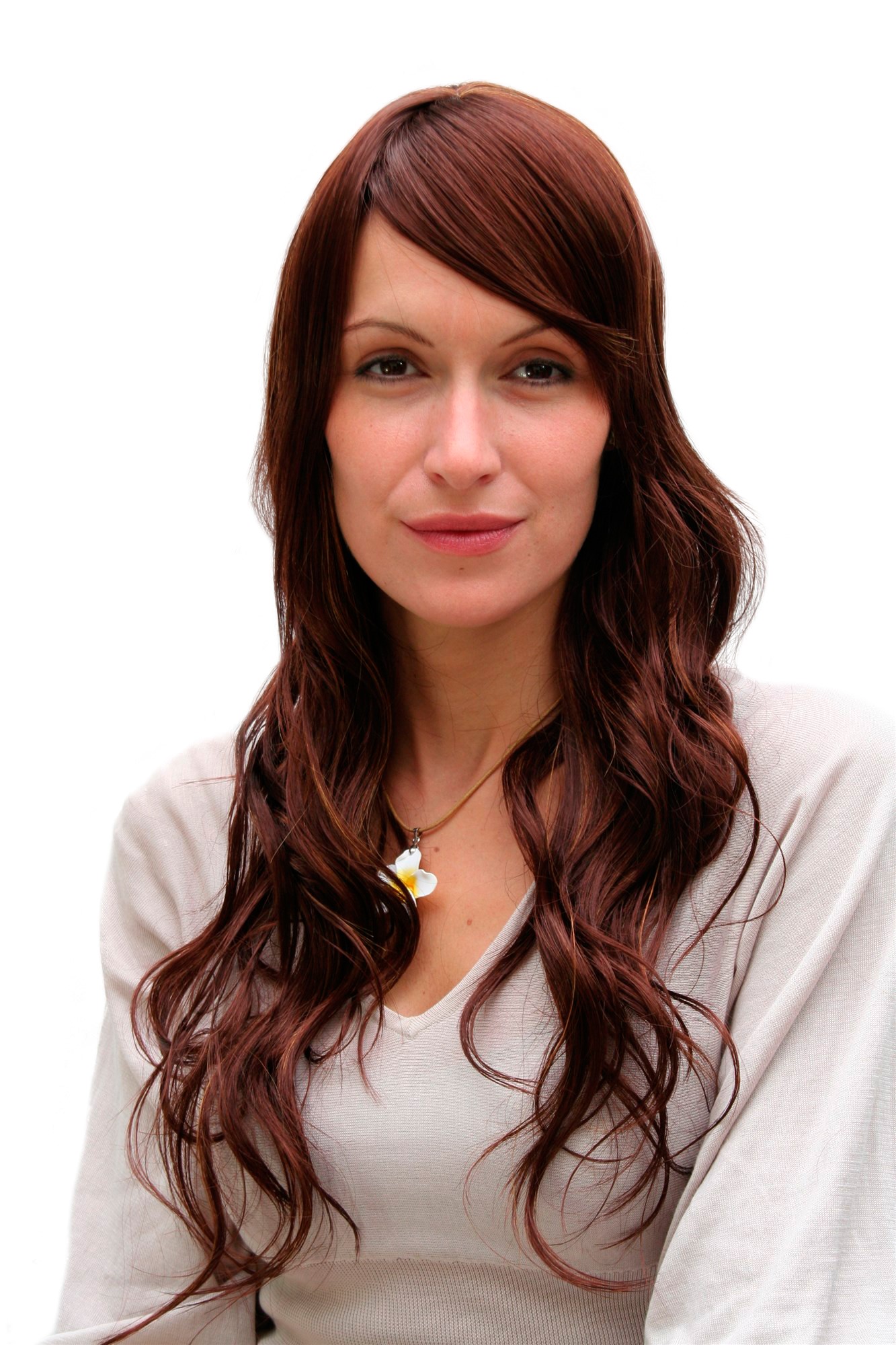 BEAUTIFUL brunette chestnut BROWN Lady  Wig CUTE & SEXY PARTING wavy long (9320-33/30C), front view, WIG ME UP: Your Perücken Online Shop Quality Wigs, Ladies, red-brown-chestnut mix, wavy, long