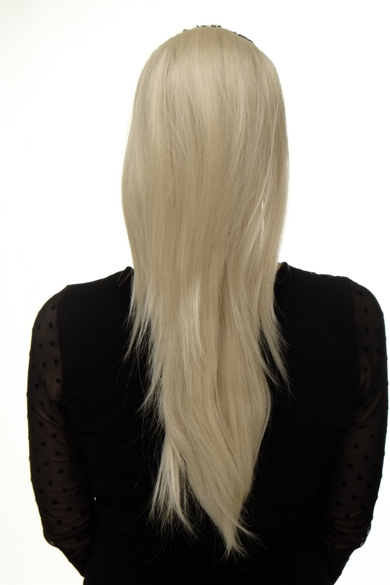 hochwertiges Haarteil voluminös glatt Butterfly-Clip + Gummizug Lichtblond WK06-88, Ansicht 2, WIG ME UP: Ihr Perücken Online Shop glattes Zopf-Haarteil Lichtblond 60 cm lang