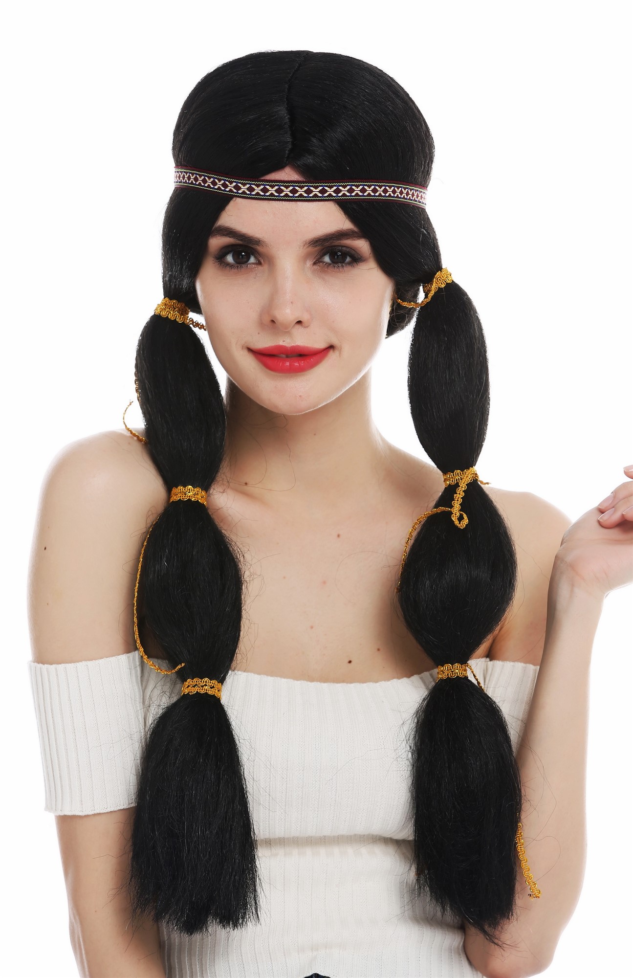 Women's wig lady long Native American Wild West braids black head band SARL087, view 2, WIG ME UP: Your Perücken Online Shop Party Wig, Ladies, pitch black, straight, long