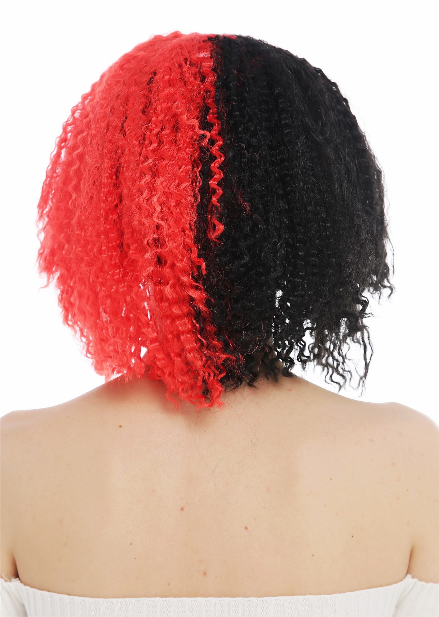 günstige Party Perücke, Perücke Krepplocken schulterlang schwarz rot Hälften DEC299-P103-13, Ansicht 4, WIG ME UP: Ihr Perücken Online Shop wellige Party Perücke Tiefschwarz-Knallrot-Mix kurze Haare für Damen