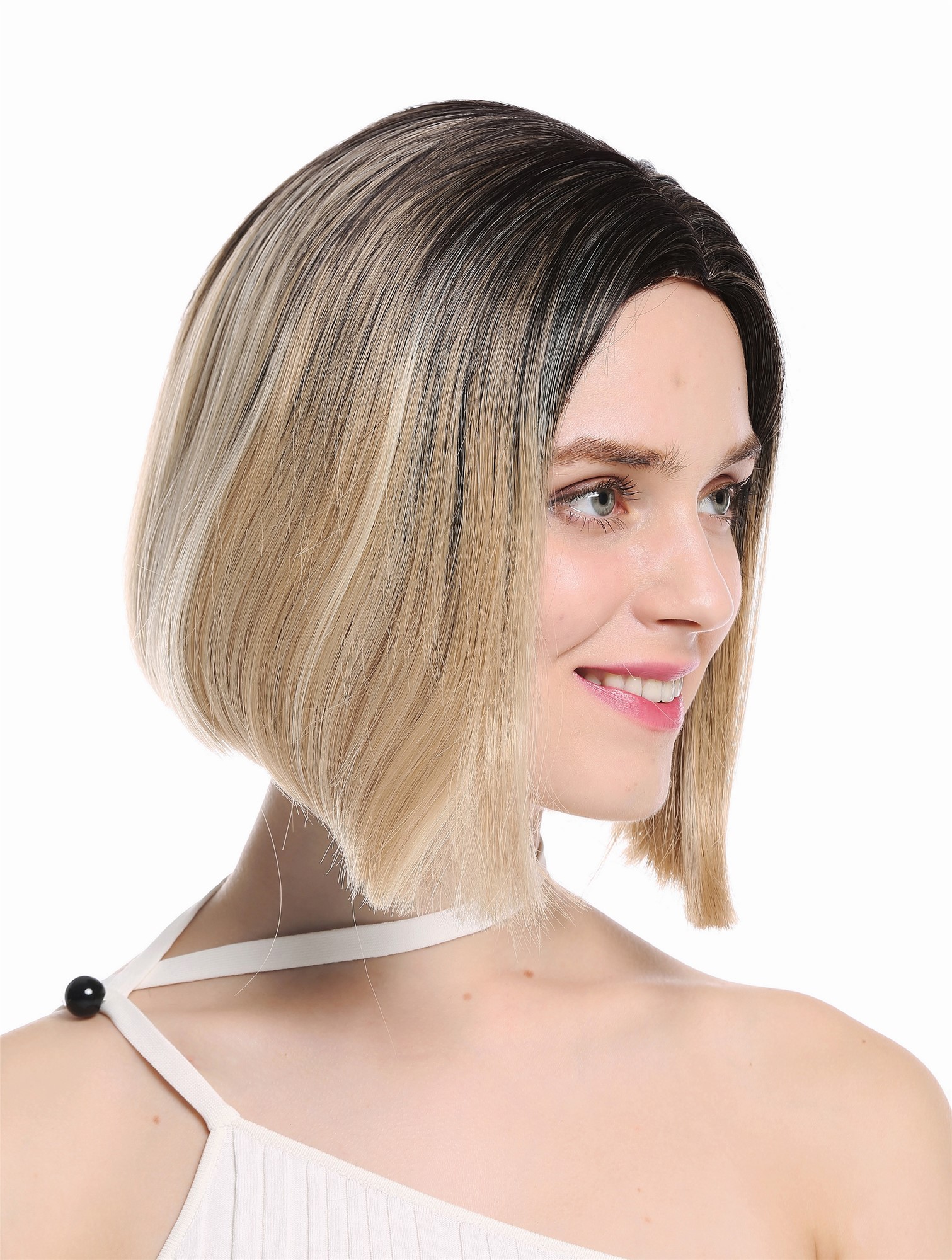 Lady wig short longbob middle parting sleek ombre black blond highlights GFW2933, view 2, WIG ME UP: Your Perücken Online Shop Quality Wigs, Ladies, brown-blonde-black mix, straight, short