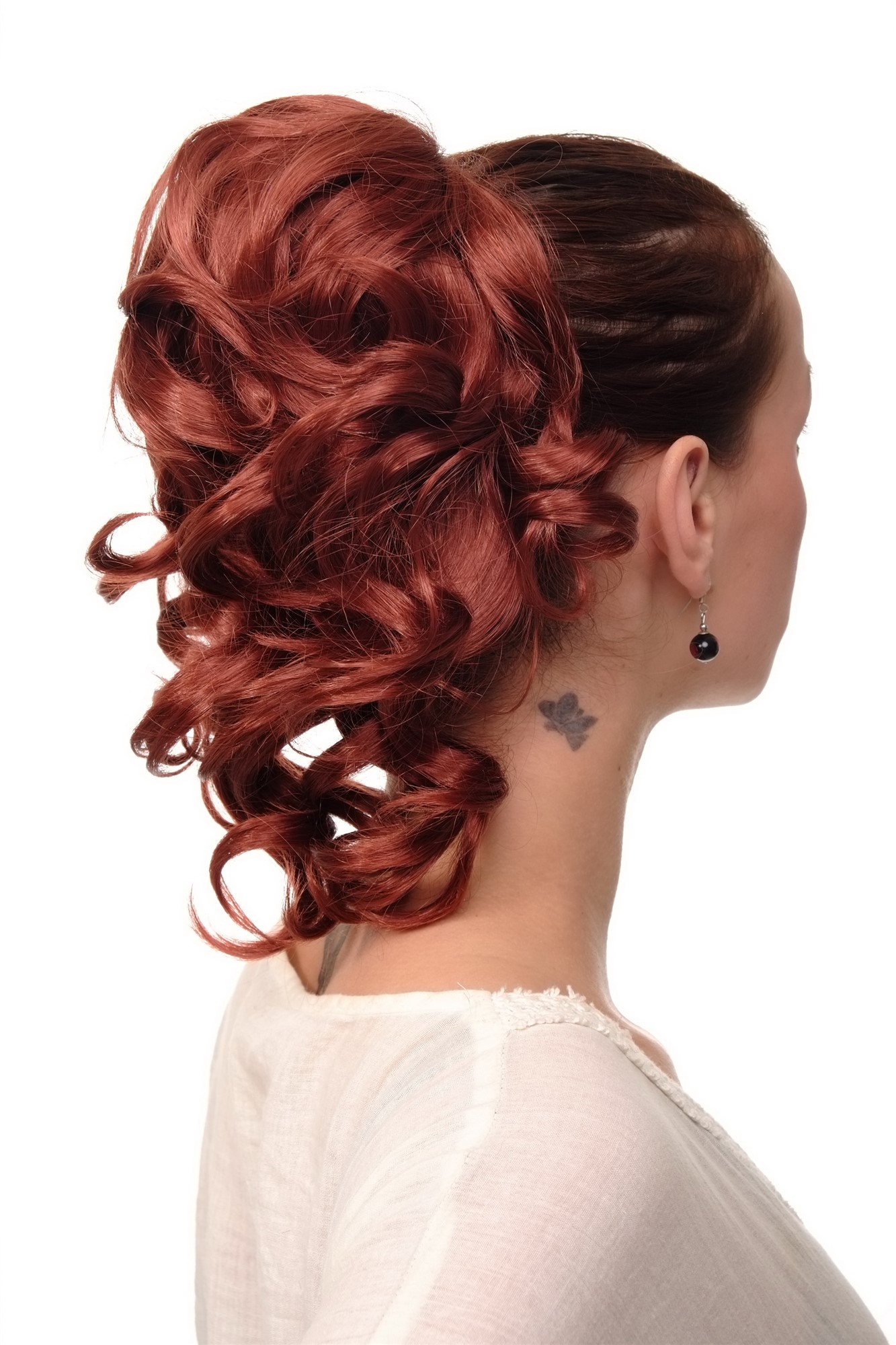 Ponytails, dark copper red, wavy, shoulder-length