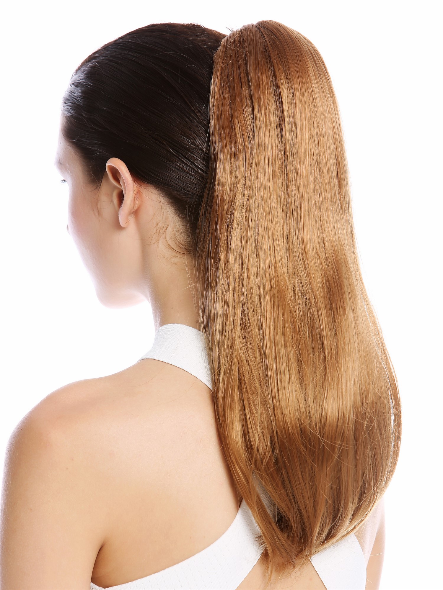 Ponytail Hairpiece Claw Clamp long smooth slightly waved strawberry blond TZB-26, front view, WIG ME UP: Your Perücken Online Shop Ponytails, strawberry blonde, straight, shoulder-length