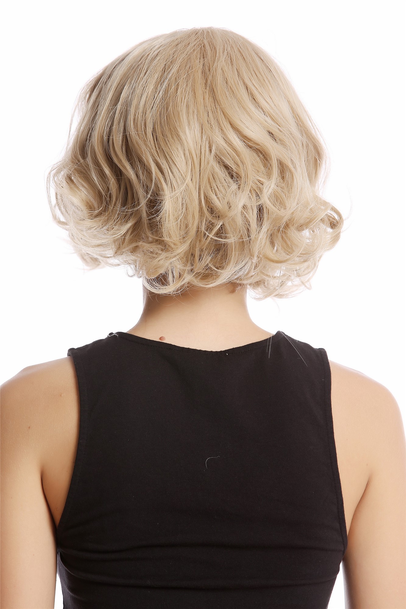 hochwertige Qualitätsperücken, Perücke kurz Mittelscheitel Blond YZF-4372-26/24B/613B, Ansicht 3, WIG ME UP: Ihr Perücken Online Shop lockige Tressen-Perücke mit Kopfhaut-Imitat Blond-Mix kurze Haare für Damen