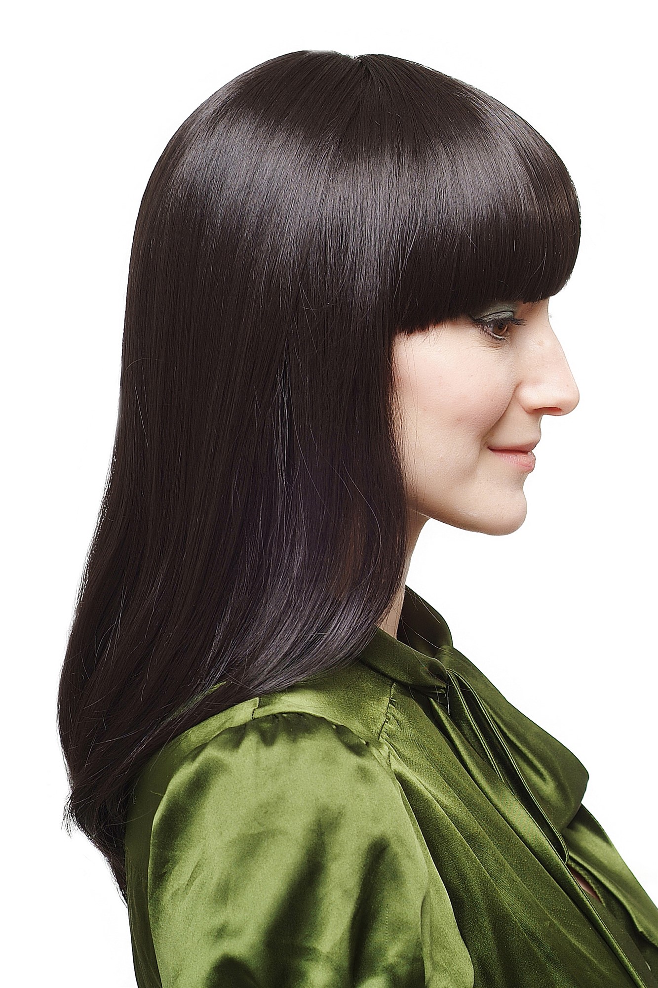 hochwertige Qualitätsperücken, Damenperücke Kleopatra-Pony halblang Dunkelbraun 3423-4, Vorderansicht, WIG ME UP: Ihr Perücken Online Shop glatte Tressen-Perücke mit Kopfhaut-Imitat Dunkelbraun schulterlange Haare für Damen
