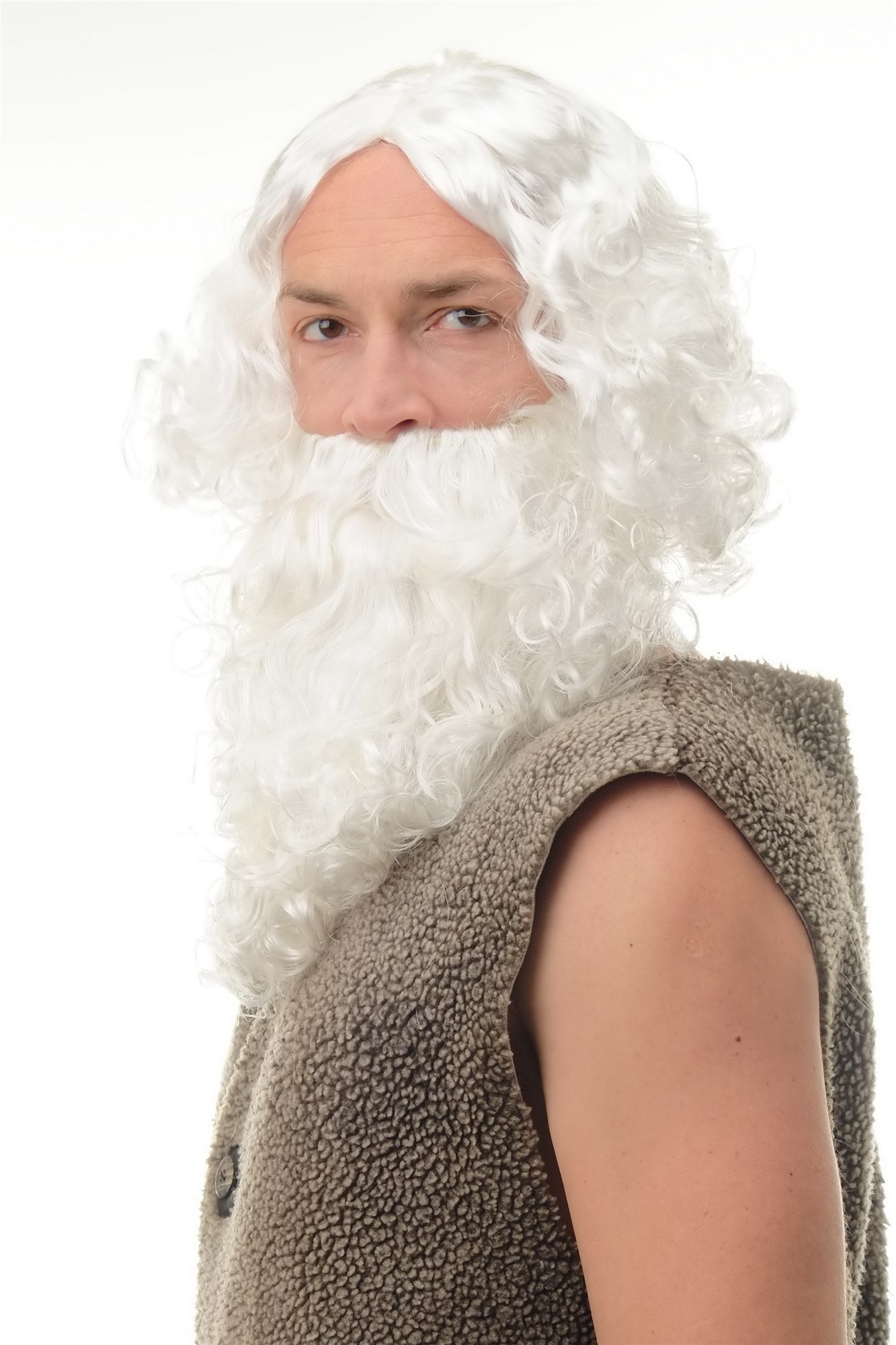 günstige Party Perücke, Perücke & Bart Weihnachtsmann Santa Claus weiß 6095A+B, Ansicht 2, WIG ME UP: Ihr Perücken Online Shop lockige Party Perücke weiß schulterlange Haare Unisex