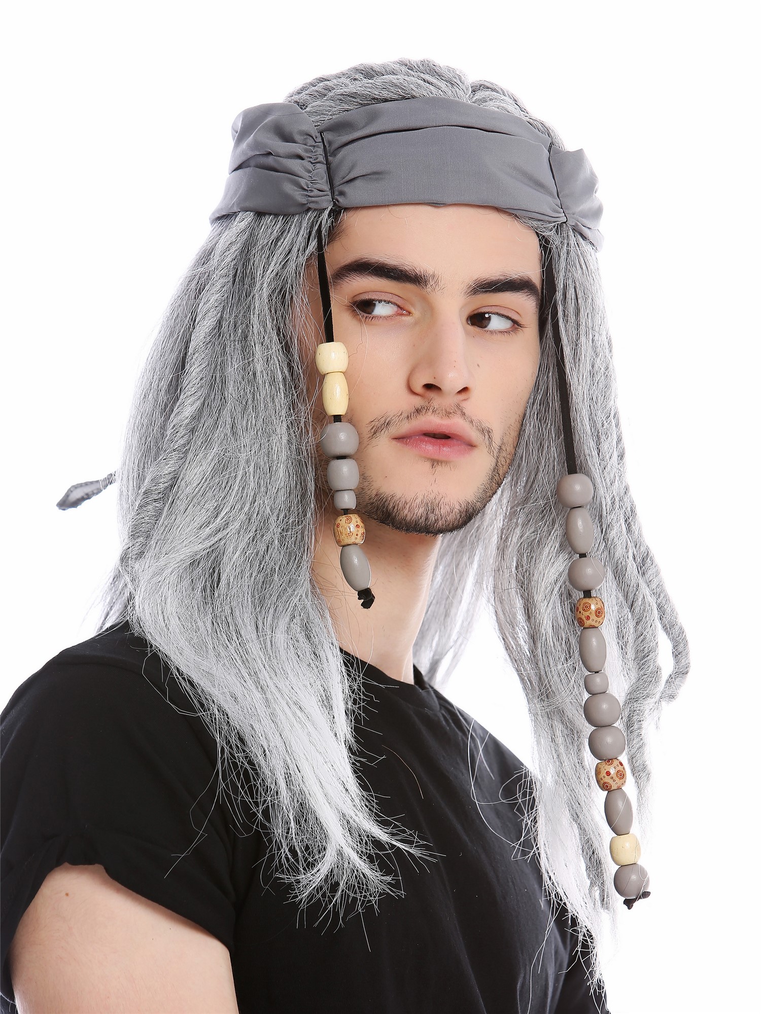 Pirate Wig Bandana Men Women long wild dreadlocks rasta old aged gray grey 91531, view 2, WIG ME UP: Your Perücken Online Shop Party Wig, Unisex, Gray,Dreads, straight, long