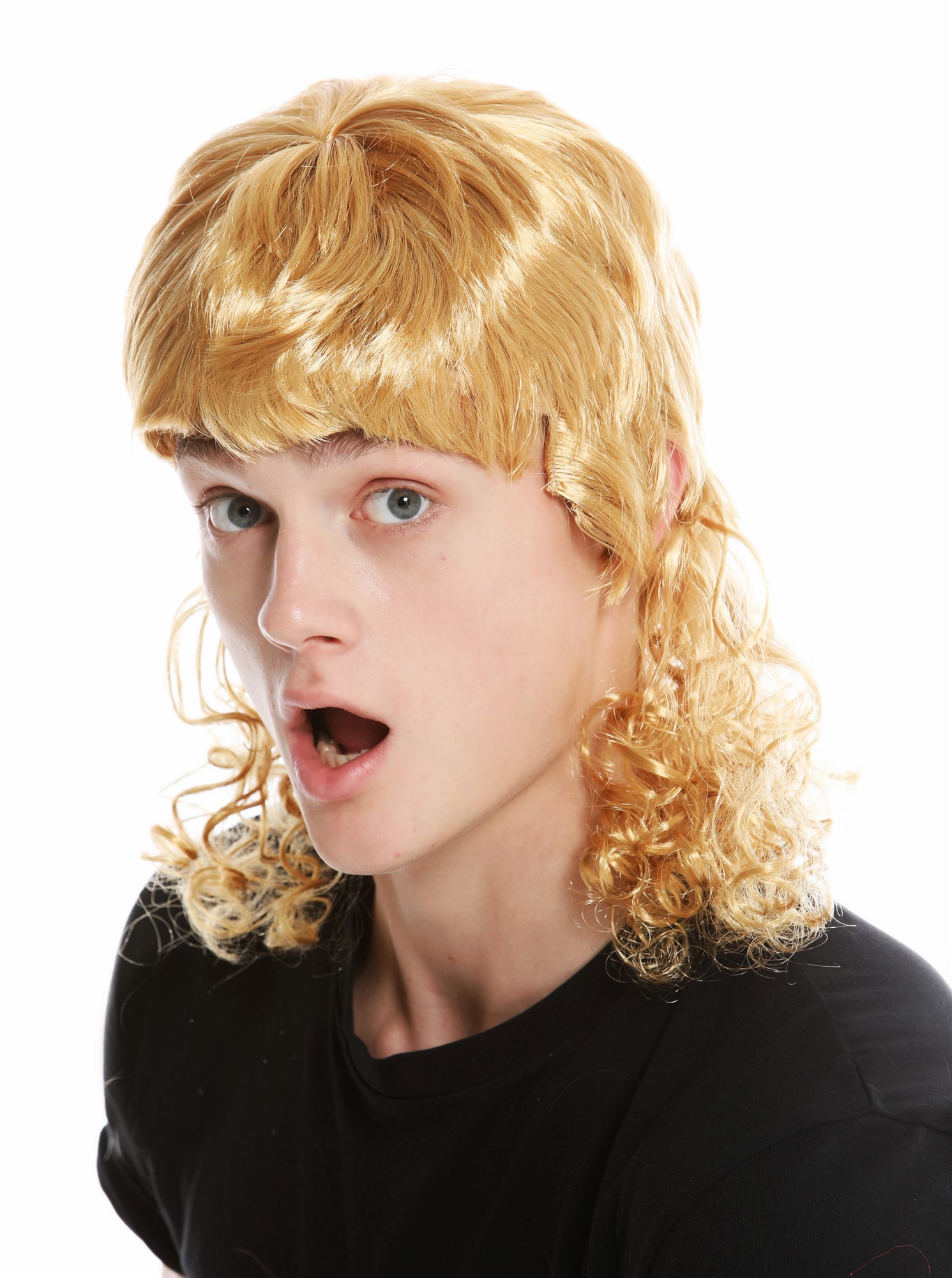 Wig women men carnival curly mullet lad crooner film star copper blond 60893, view 3, WIG ME UP: Your Perücken Online Shop Party Wig, Unisex, golden blonde, curled, shoulder-length
