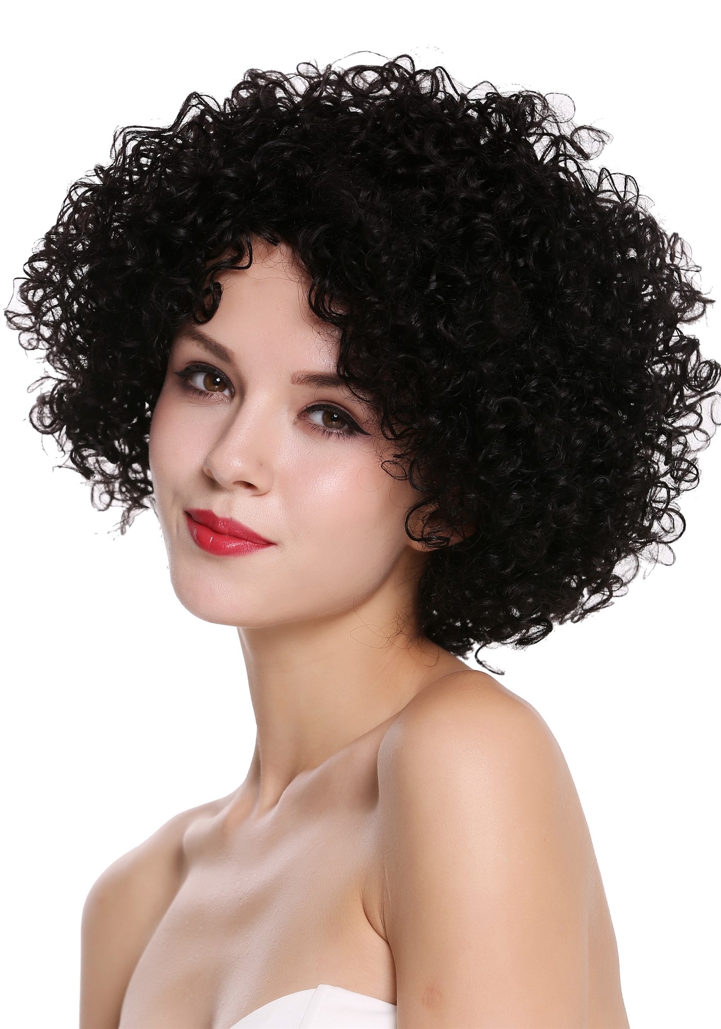 hochwertige Qualitätsperücken, Echthaar Perücke kraus gelockt Volumen Schwarz Afro UR-017-HH-1B, Ansicht 3, WIG ME UP: Ihr Perücken Online Shop lockige Tressen-Perücke 100% Echthaar Samtschwarz kurze Haare für Damen