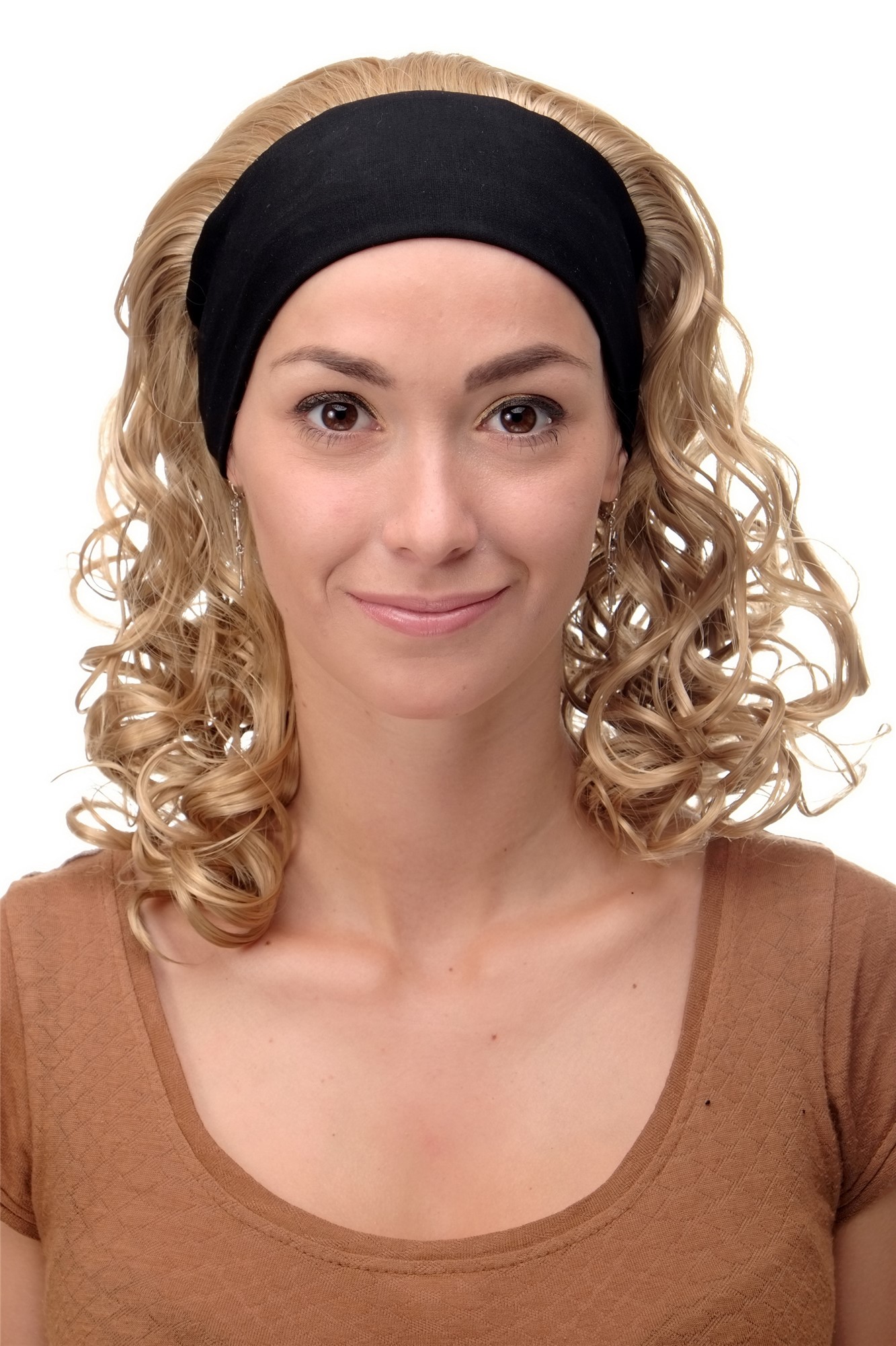hochwertige Qualitätsperücken, Perücke Stirnband Goldblond Locken Schulterlang BRO-704-24B, Ansicht 2, WIG ME UP: Ihr Perücken Online Shop lockige Tressen-Perücke mit Stirnband Goldblond schulterlange Haare für Damen