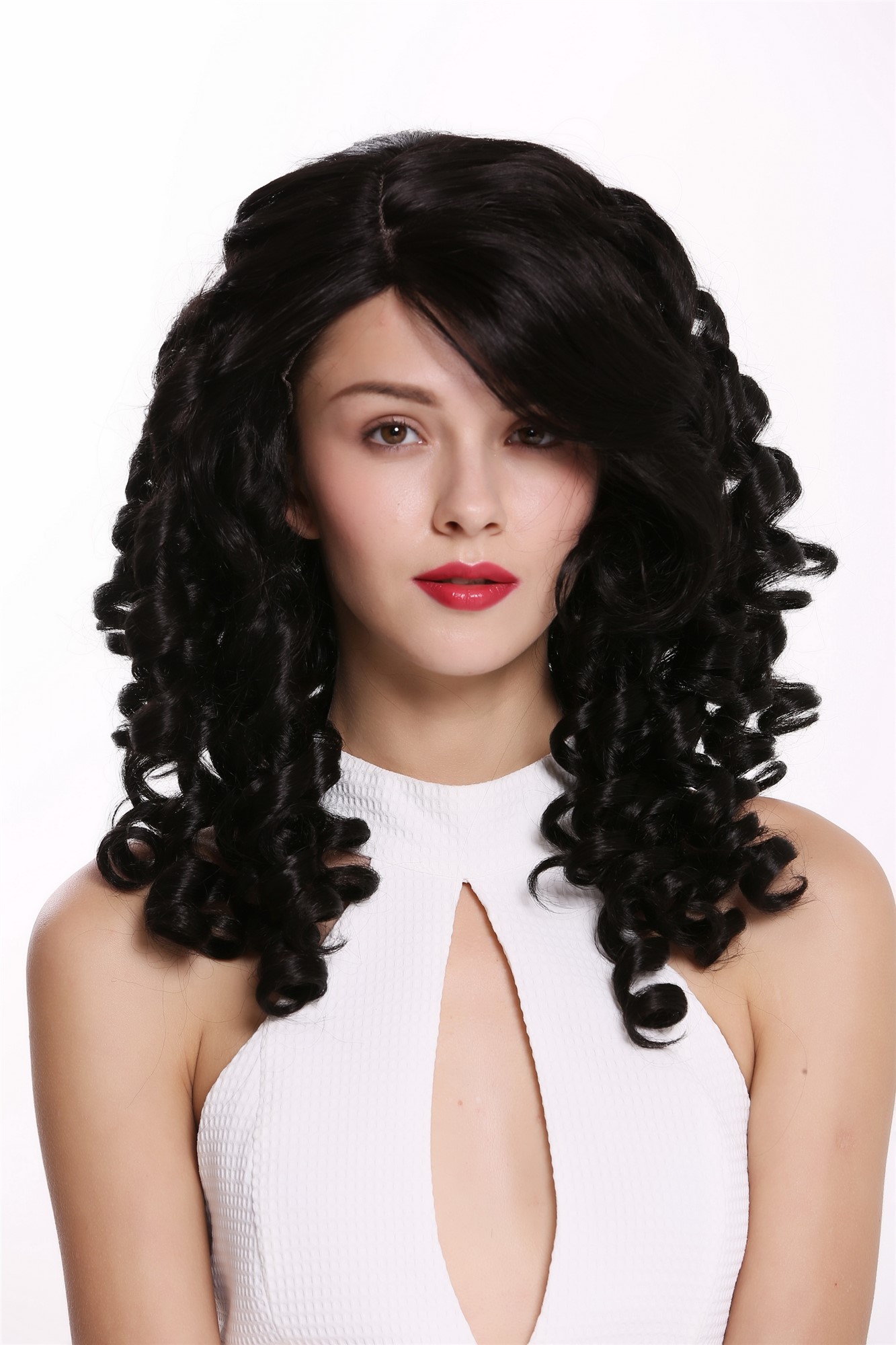 Quality Wigs, Ladies, black-brown, curled, long