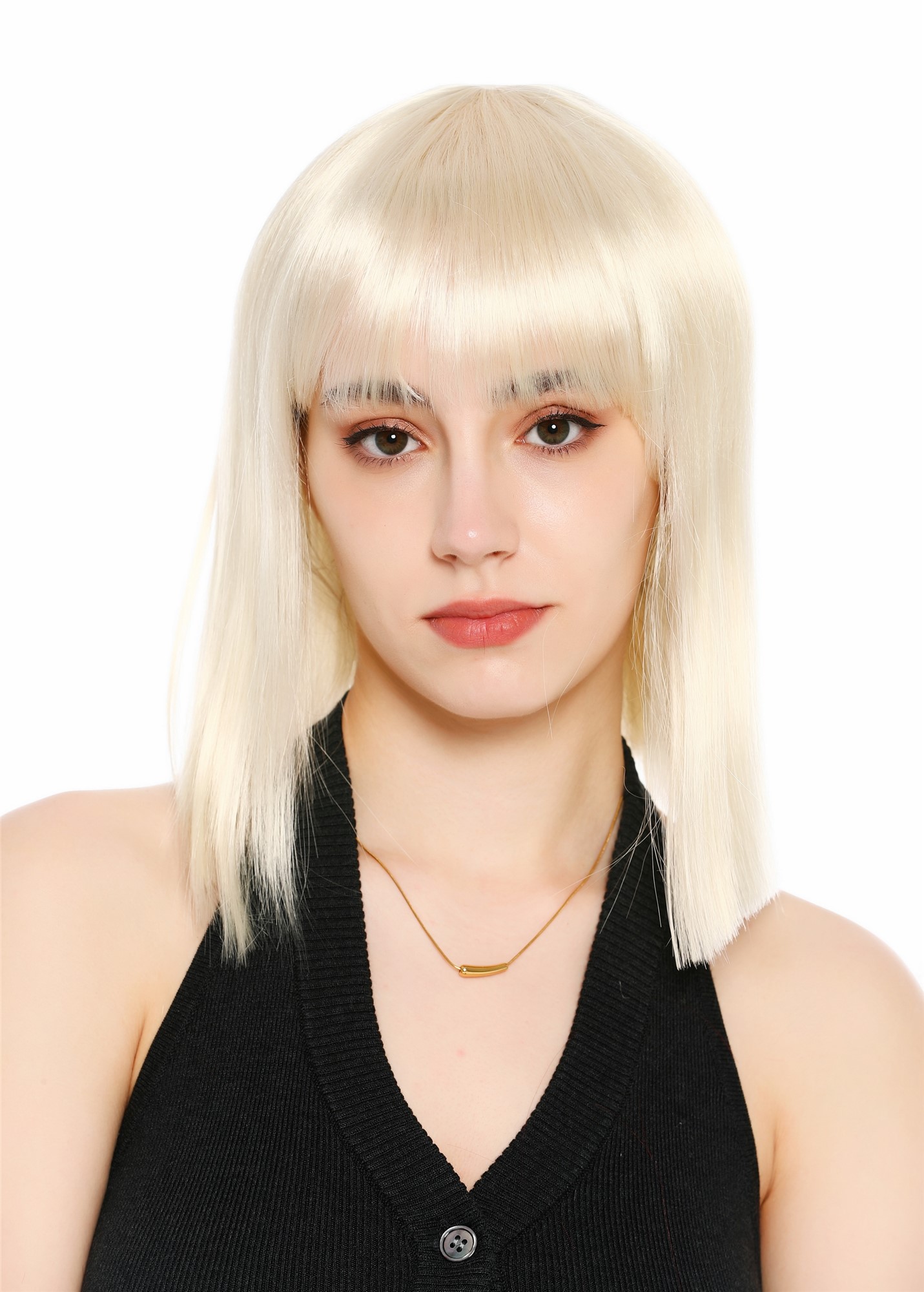 Perücke Damen Longbob glatt schulterlang Pony Clavi-Cut Platinblodn Hellblond VK-64-613