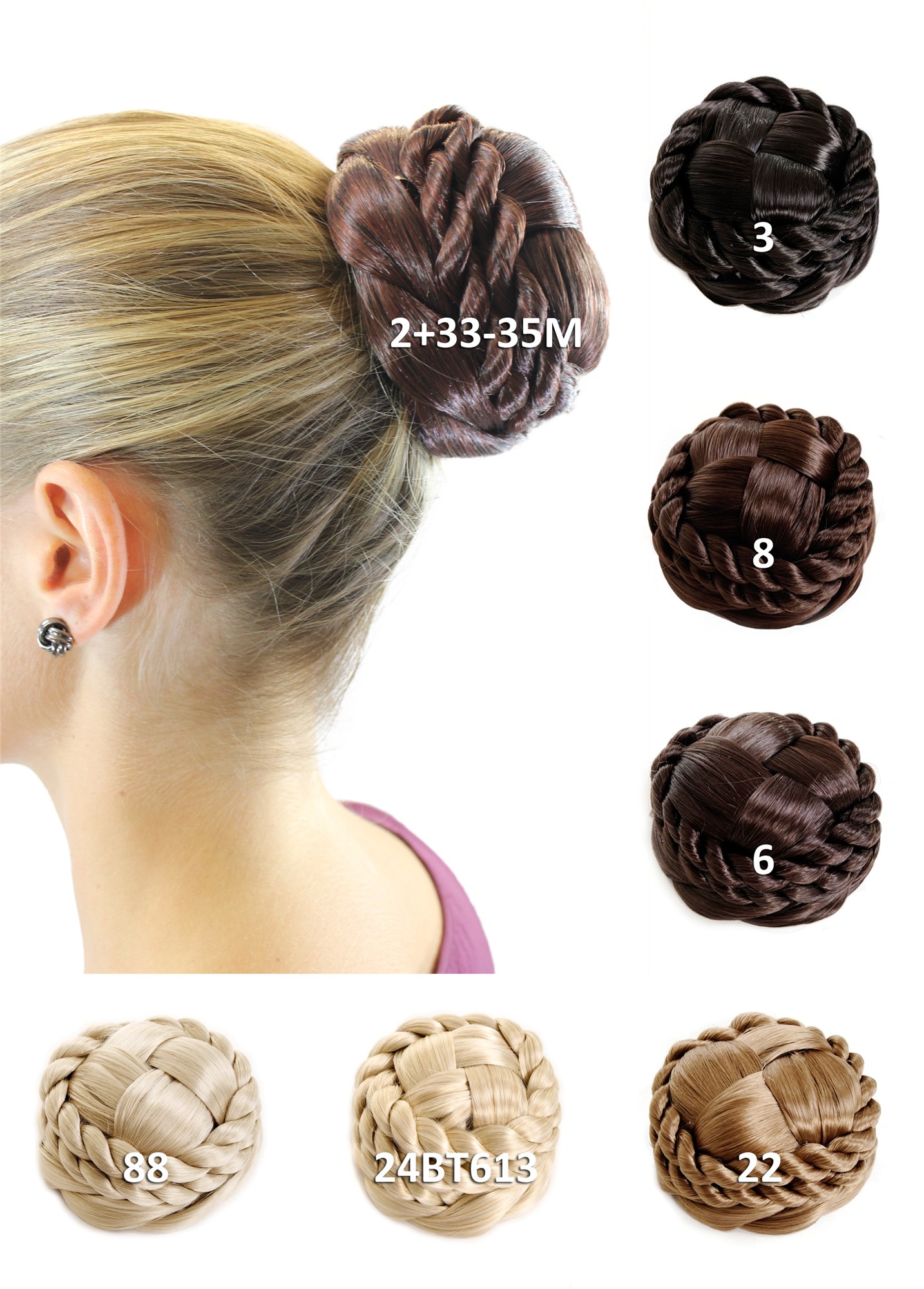 Hair Bun, different colors, Braided, short