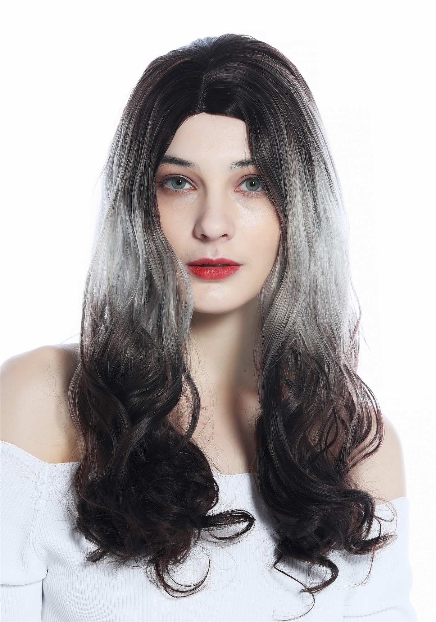 Ladies Women's wig wavy parting ombre balayage brown silver grey brown ZM-1013, view 6, WIG ME UP: Your Perücken Online Shop Quality Wigs, Ladies, brown-gray-brown gradient, wavy, long