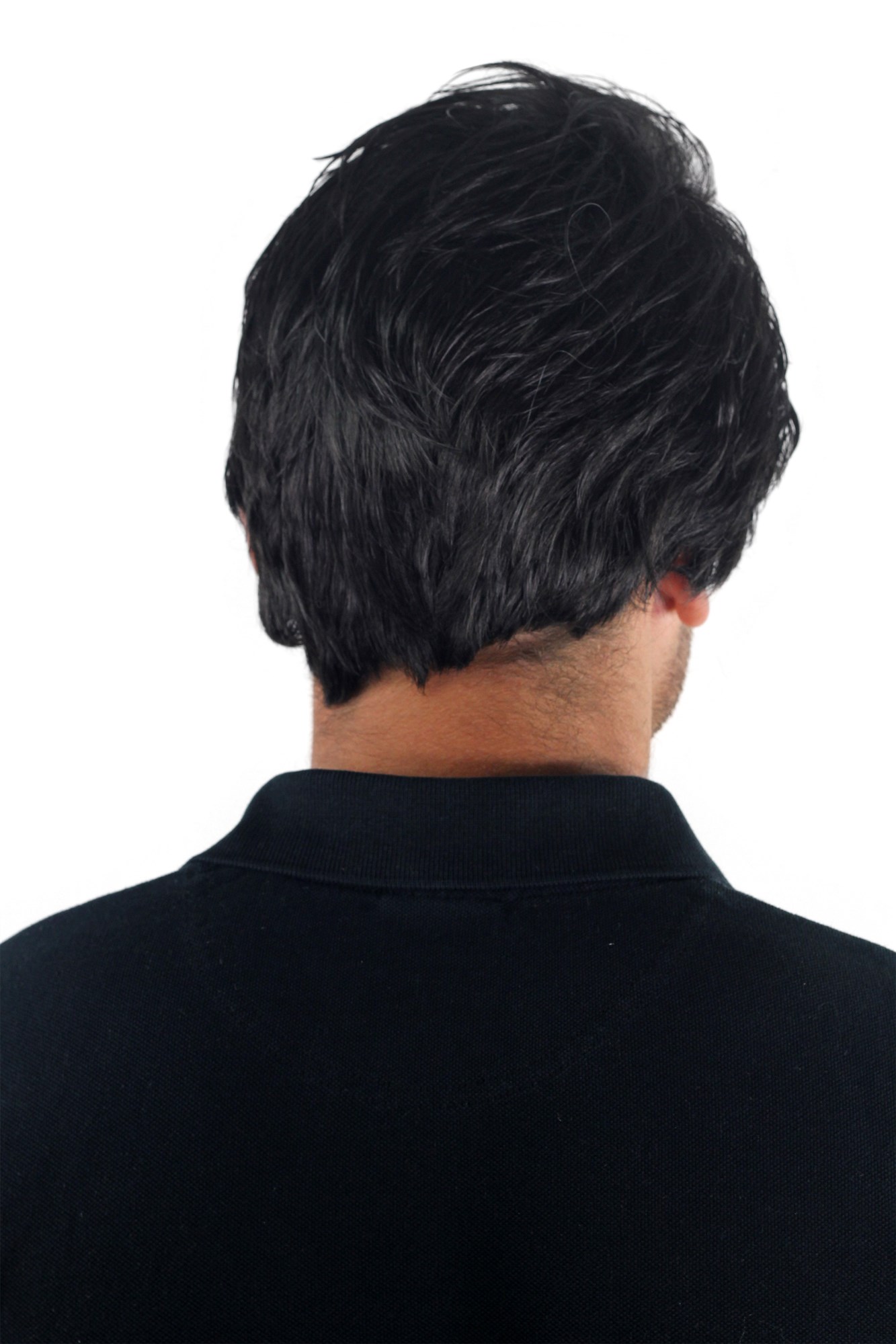 hochwertige Qualitätsperücken, Herrenperücke kurz kurzhaarig schwarz Scheitel GFW967-2, Ansicht 4, WIG ME UP: Ihr Perücken Online Shop glatte Tressen-Perücke mit Kopfhaut-Imitat Schwarzbraun kurze Haare für Herren