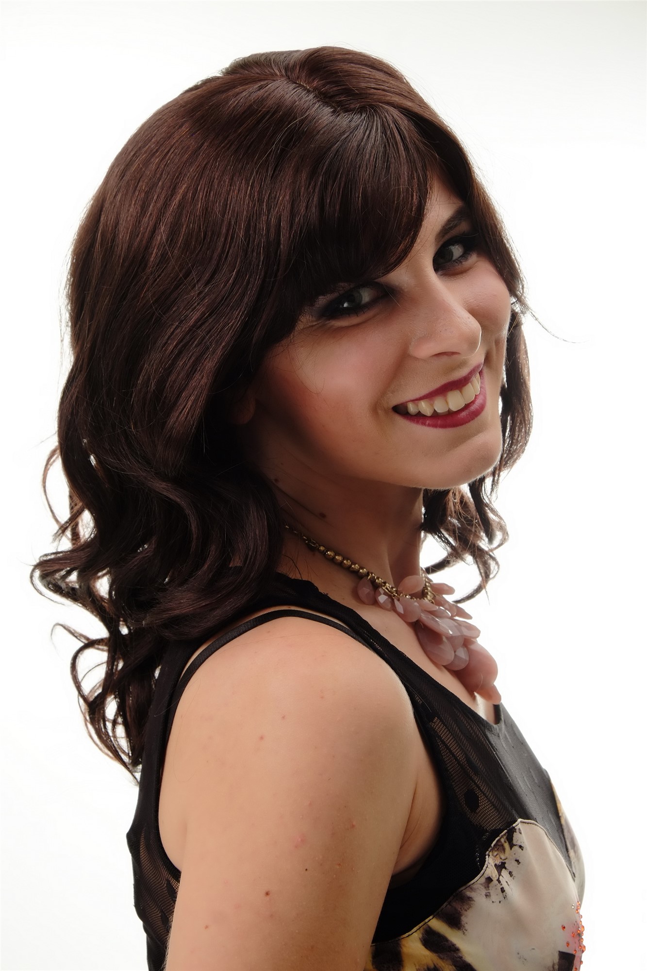 hochwertige Qualitätsperücken, Perücke Echthaar Braun Wellig Lang AMBER-AHH-4, Ansicht 3, WIG ME UP: Ihr Perücken Online Shop wellige Tressen-Perücke mit Kopfhaut-Imitat 100% Echthaar Braun schulterlange Haare für Damen