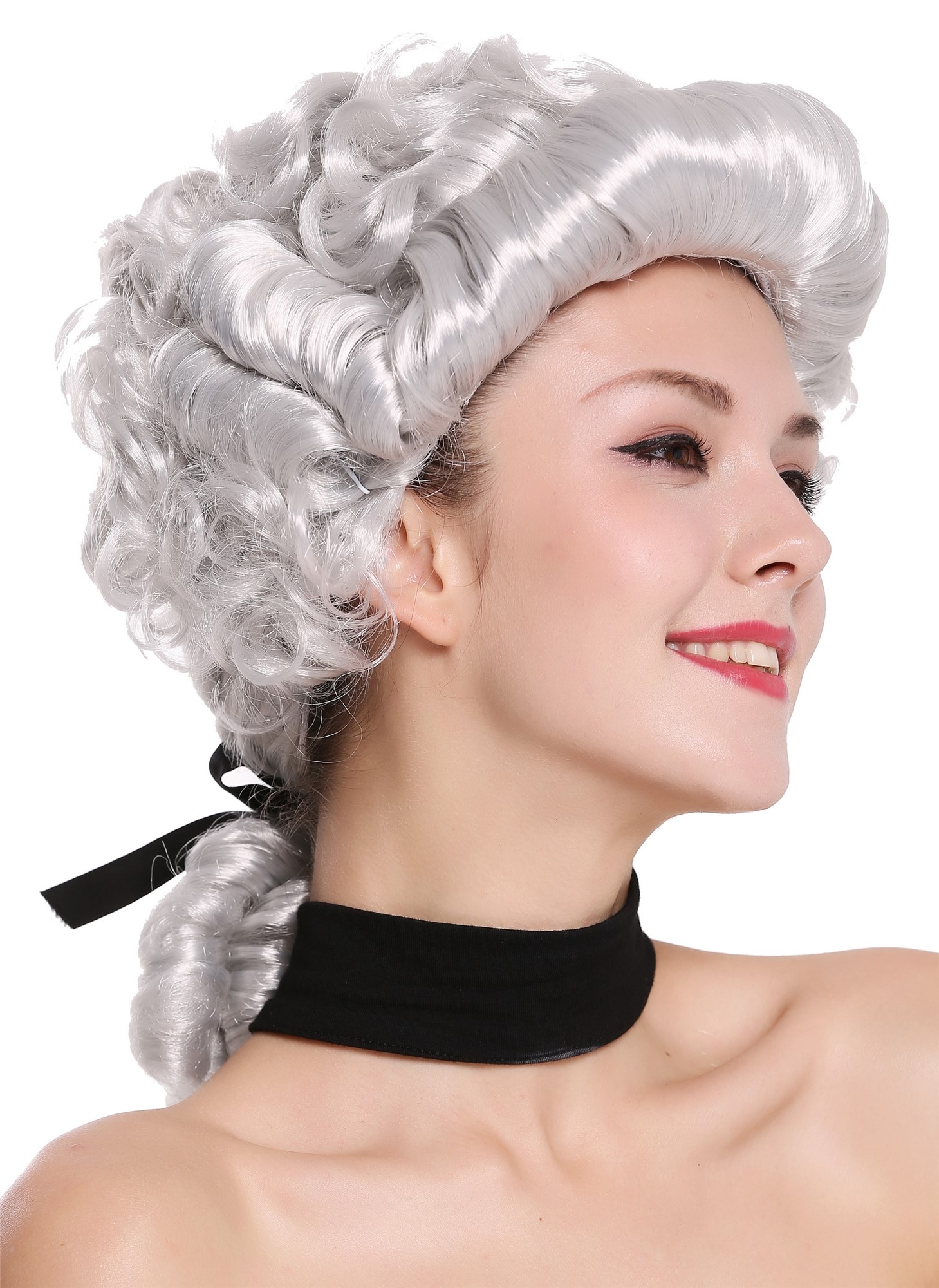 Man Lady Wig Baroque aristocrat lord curls long ponytail silver grey 910219, view 6, WIG ME UP: Your Perücken Online Shop Party Wig, Men, Grey, curled, shoulder-length