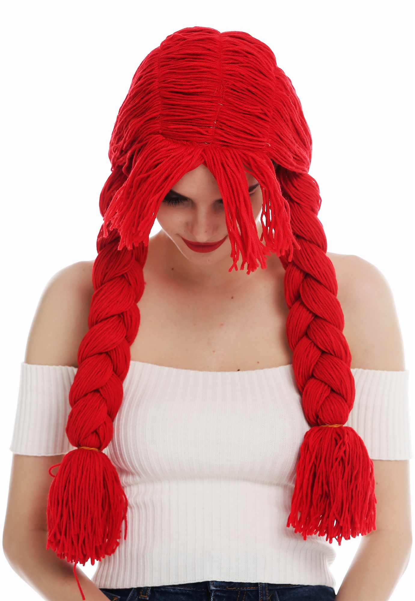 Party Wig, Ladies, fire red, Braided, long