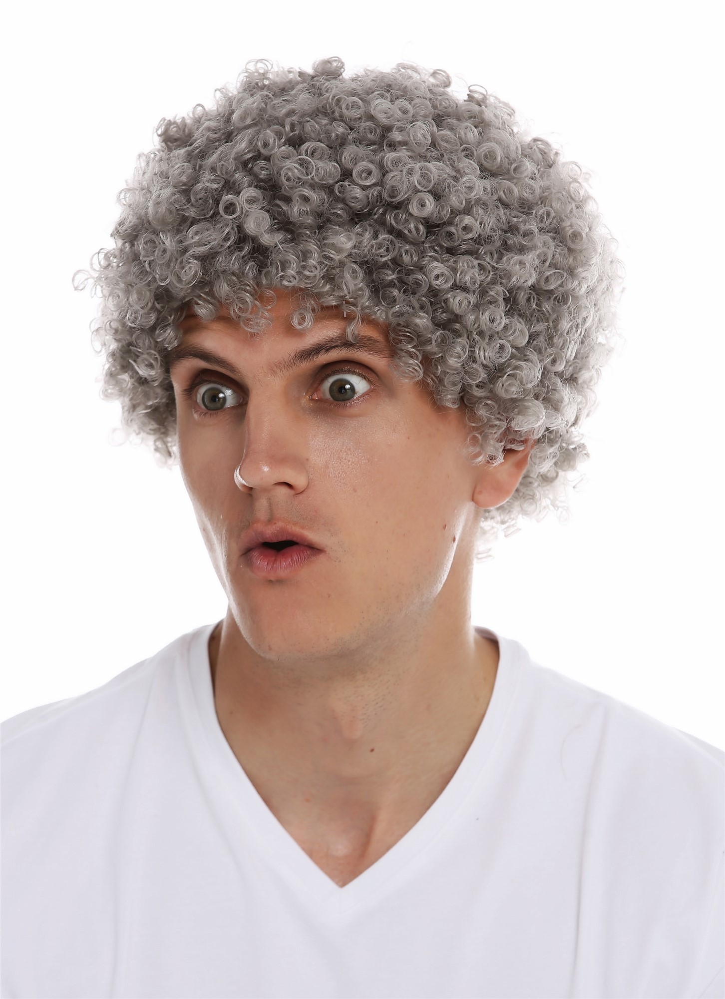 günstige Party Perücke, Perücke kraus Afro Locken grau Opa MMAM-9M-K686, Ansicht 2, WIG ME UP: Ihr Perücken Online Shop lockige Party Perücke Silbergrau kurze Haare Unisex