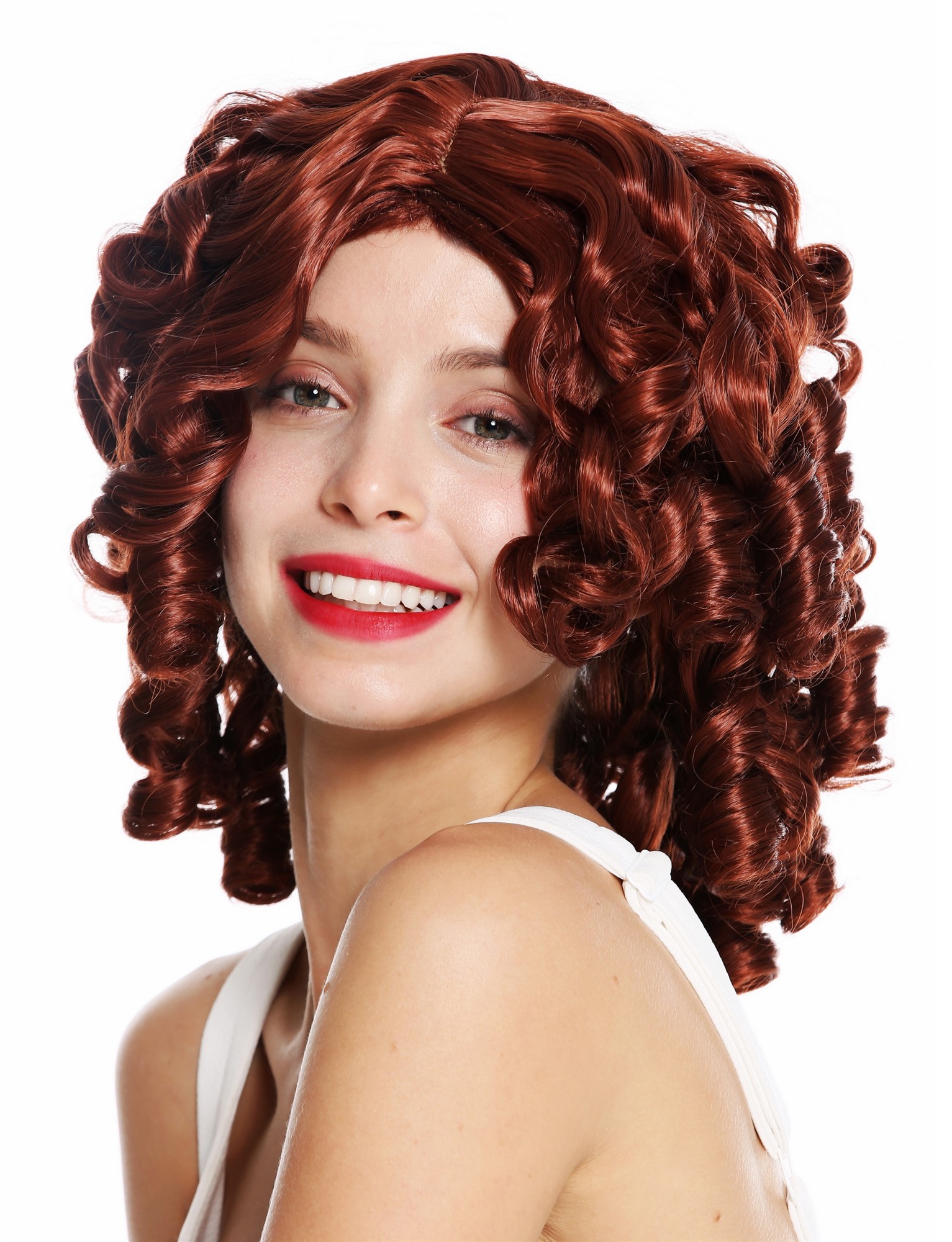 Lady Women Wig Colonial Baroque Victorian Ringlets Curls red copper 6006A, front view, WIG ME UP: Your Perücken Online Shop Quality Wigs, Ladies, Red, curled, shoulder-length