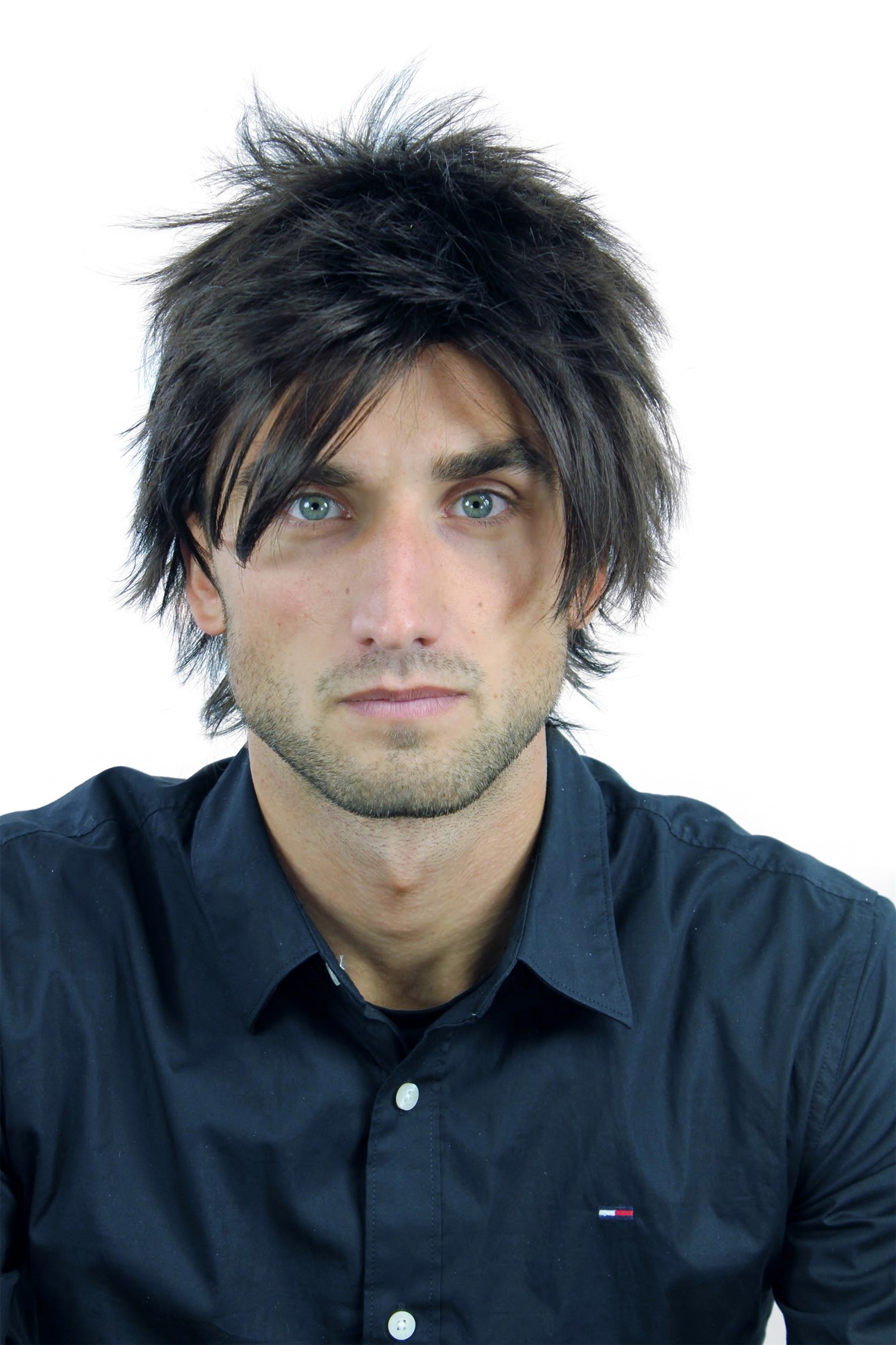 WL-2360-4 Men Gents  Wig WILD ONE juvenile youthful look short teased spiky dark brown, front view, WIG ME UP: Your Perücken Online Shop Quality Wigs, Men, Brown, wavy, short