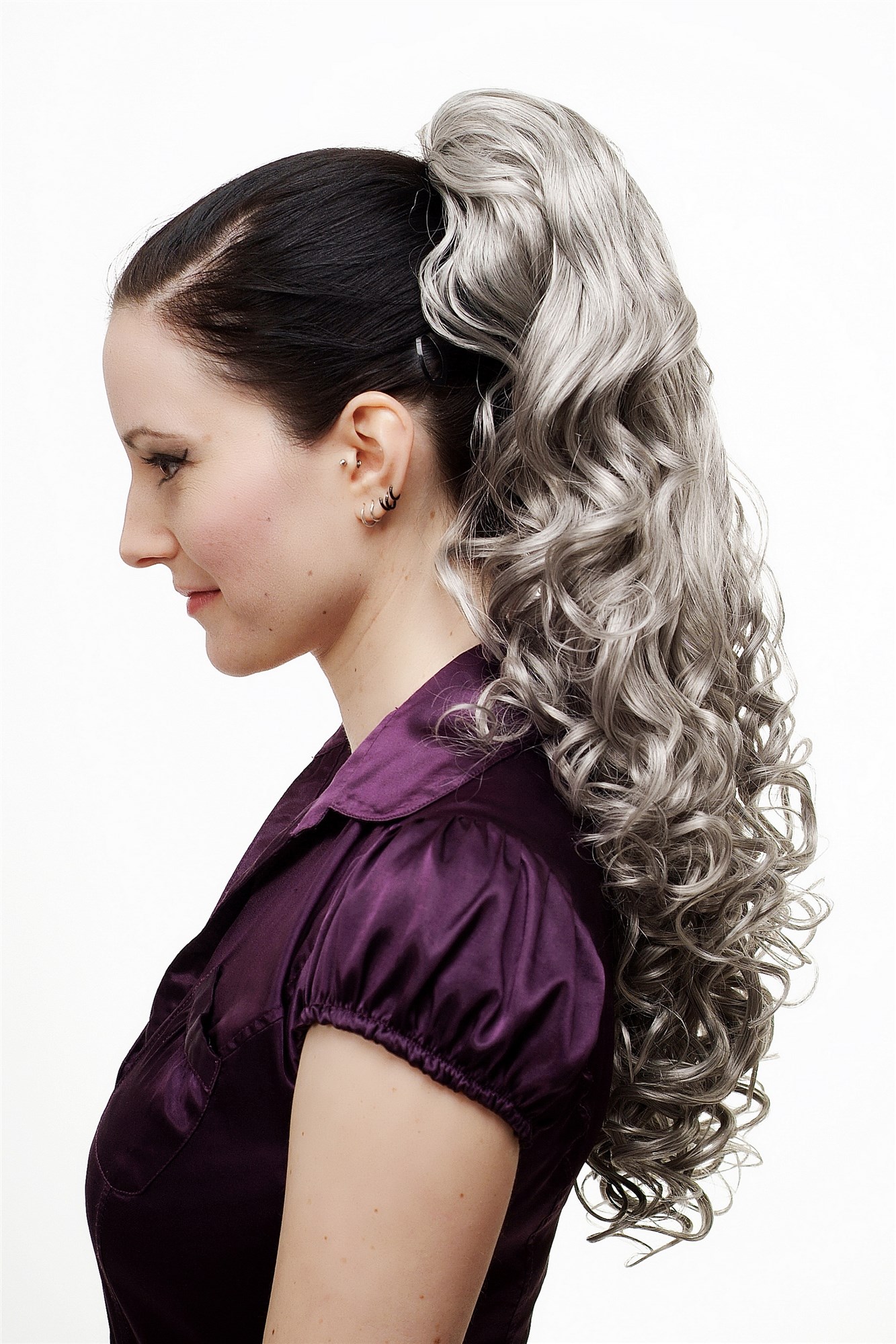 Ponytails, Grey, curled, long