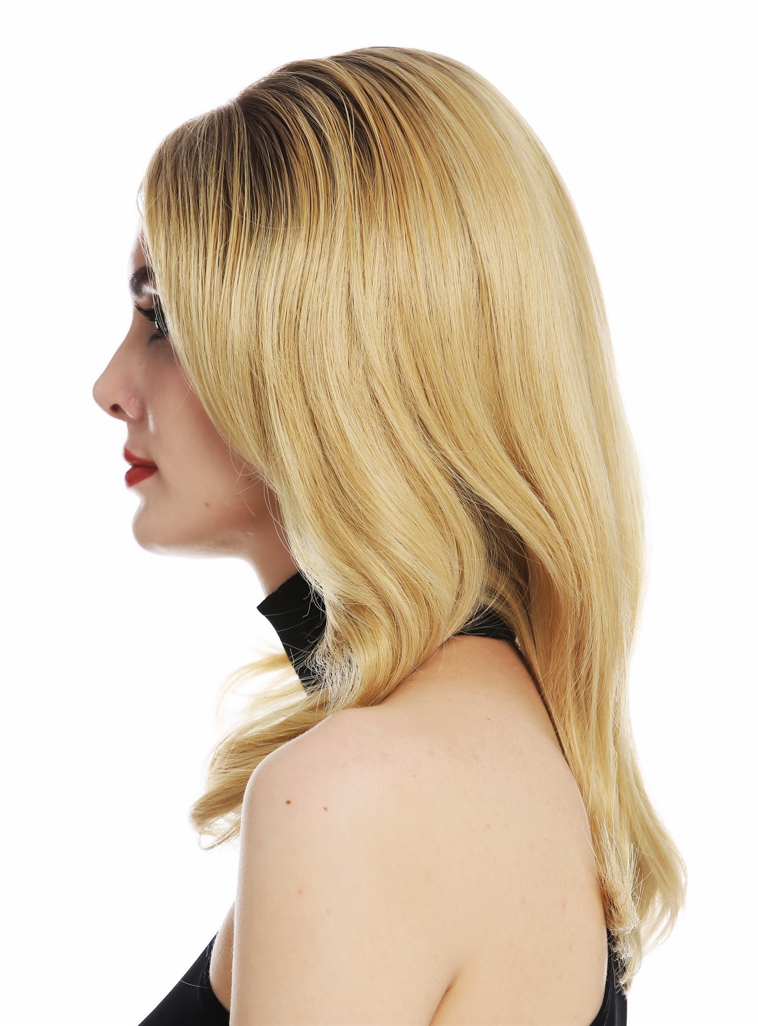 hochwertige Qualitätsperücken, Perücke Monofilament mittellang glatt Scheitel Ombre Balayage Braun Blond CM-135-MT-613/24/144T8, Ansicht 3, WIG ME UP: Ihr Perücken Online Shop glatte Tressen-Perücke mit Teil-Mono Oberkopf Blond-Braun-Mix schulterlange Haare für Damen