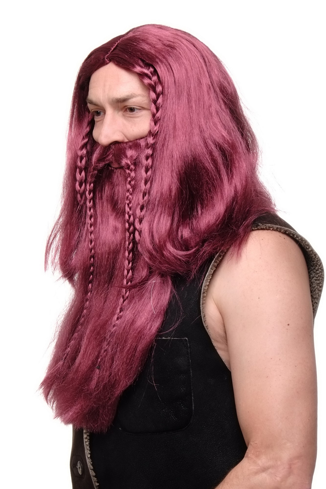 Party/Fancy Dress/Halloween RED Wig & braided Beard Erik Viking Chieftain Barbarian Berzerker Dwarf, view 2, WIG ME UP: Your Perücken Online Shop Party Wig, Men, Red, Braided, long