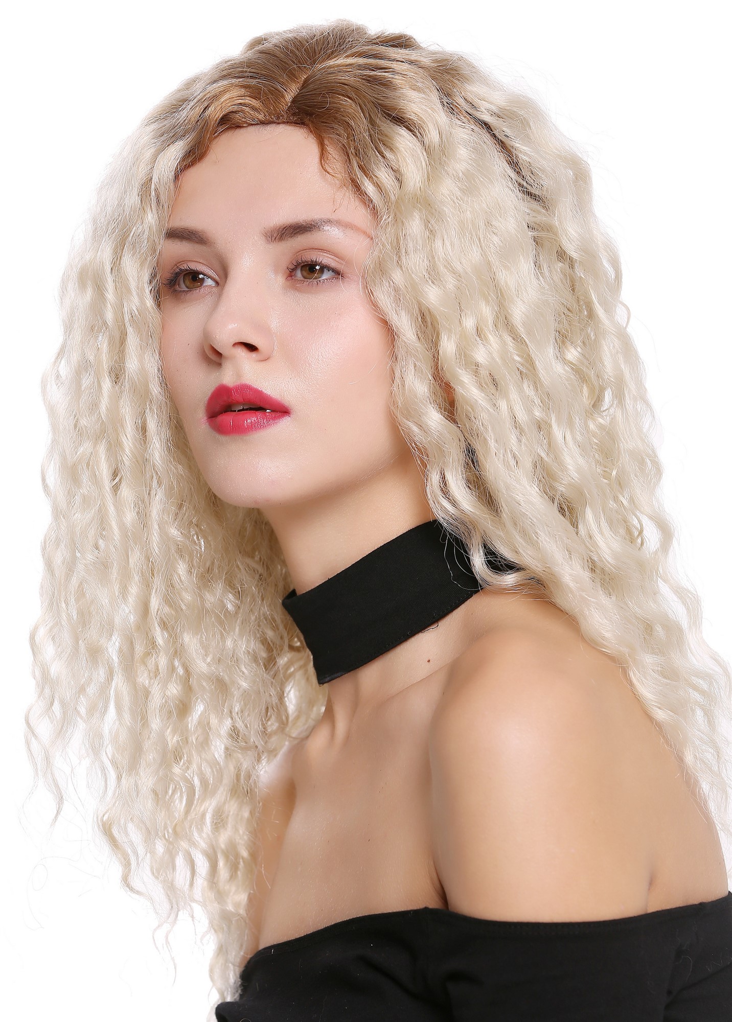 Women's wig lady side parting afro curls curly ombre champagne blonde mix 803AD, view 3, WIG ME UP: Your Perücken Online Shop Quality Wigs, Ladies, champagne blonde-golden brown mix, curled, long