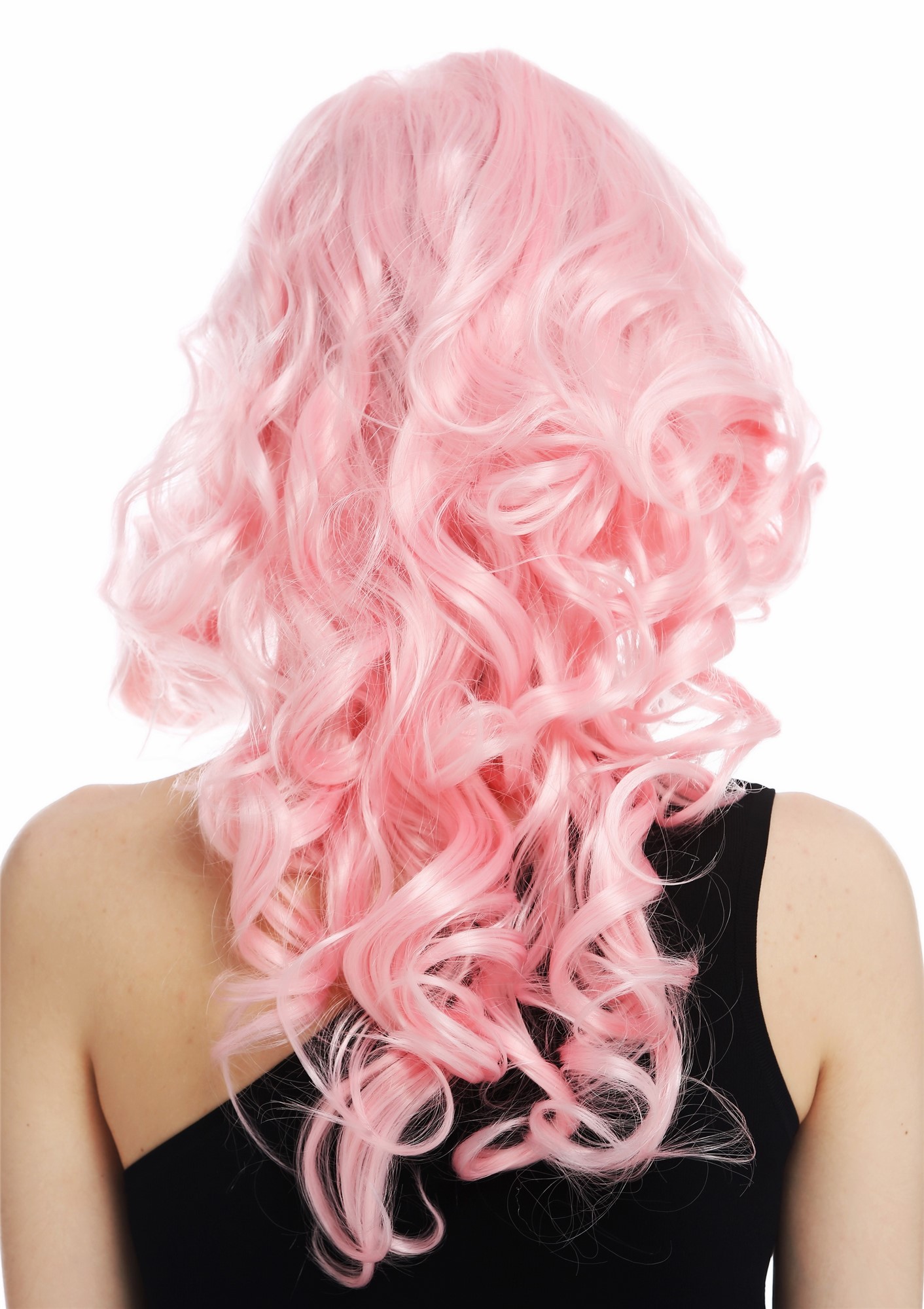hochwertige Qualitätsperücken, Perücke Diva 80er Wellig helles Rosa WL-3010-T2333, Ansicht 6, WIG ME UP: Ihr Perücken Online Shop lockige Tressen-Perücke Hellrosa schulterlange Haare für Damen