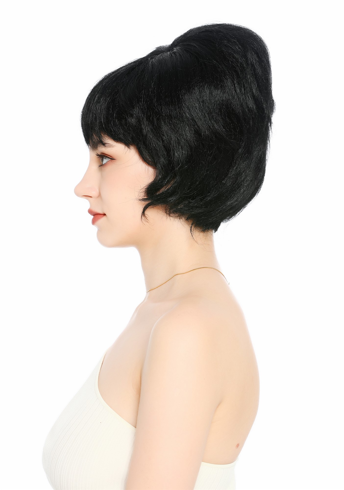 Perücke Damen Retro 50er 60er Beehive hochtoupiert kurz Pony Schwarz VK-65-1