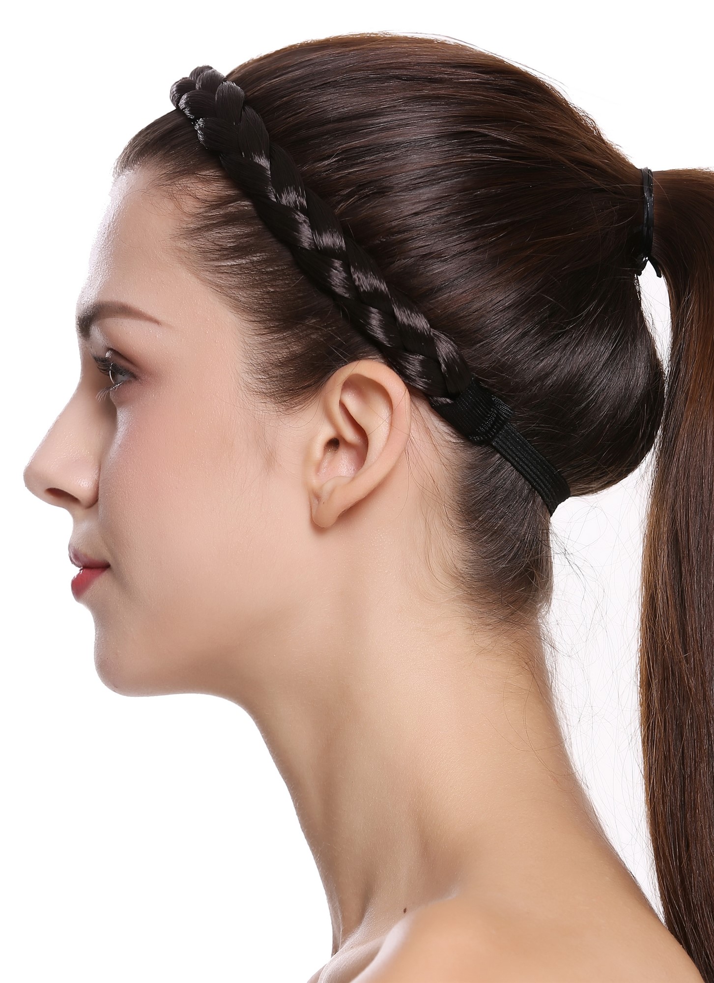 Haarband geflochten 2 cm breit Braun Dunkelbraun CXT-007-004, Ansicht 3, WIG ME UP: Ihr Perücken Online Shop Haarreifen geflochten Dunkelbraun 42 cm