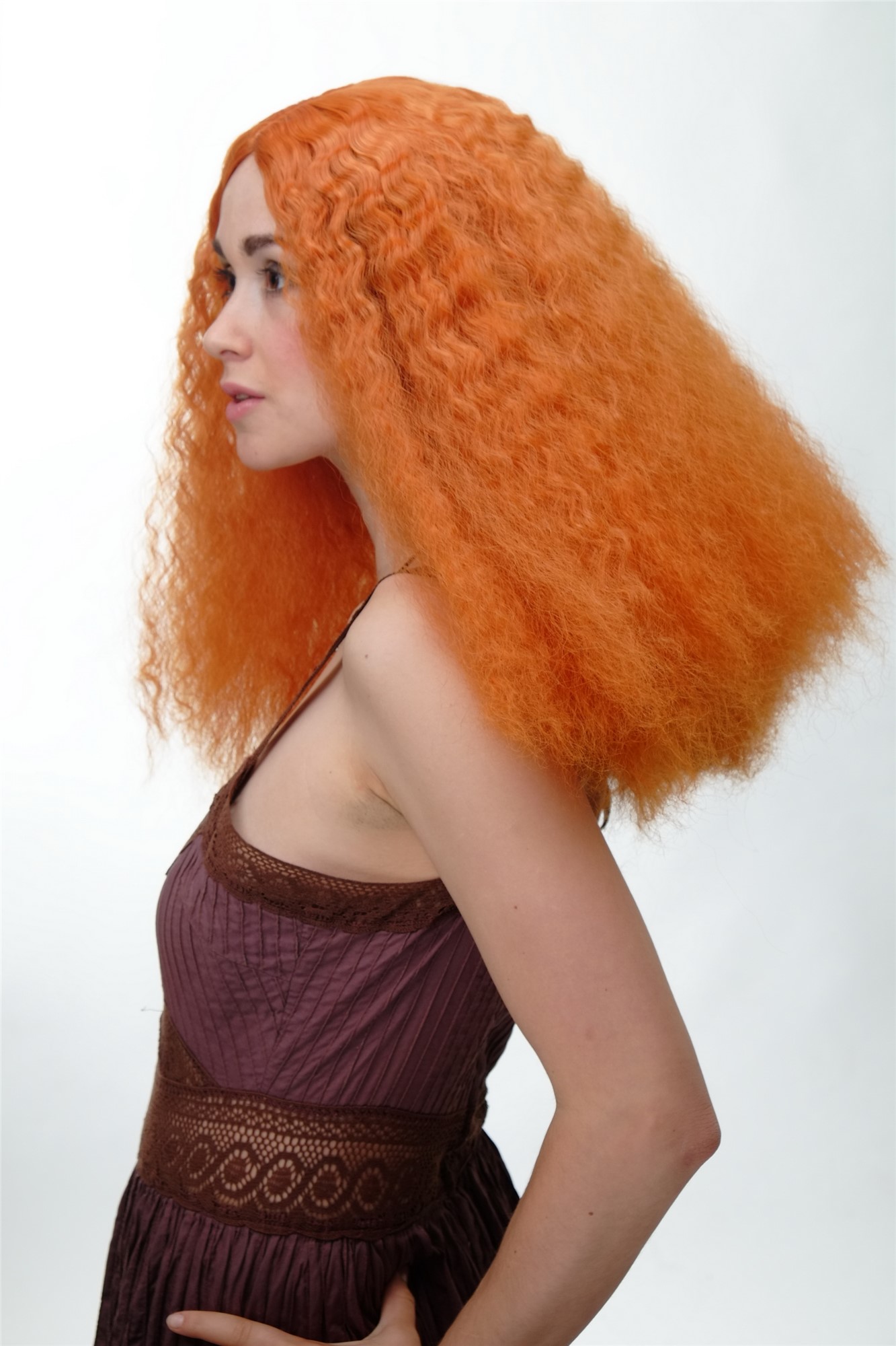 hochwertige Qualitätsperücken, Damen Perücke Orange Locken YZF-7304-T2735, Ansicht 3, WIG ME UP: Ihr Perücken Online Shop lockige Tressen-Perücke mit Kopfhaut-Imitat Orangerot lange Haare für Damen