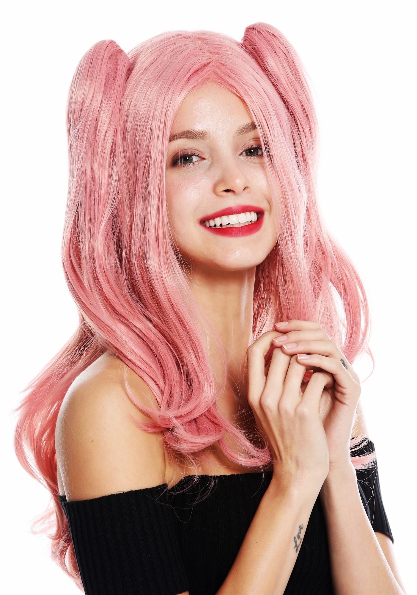 hochwertige Qualitätsperücken, Perücke Cosplay lang Zöpfe Rosa Lolita GFW3156A-T2312, Ansicht 2, WIG ME UP: Ihr Perücken Online Shop glatte Tressen-Perücke Pastellrosa lange Haare für Damen
