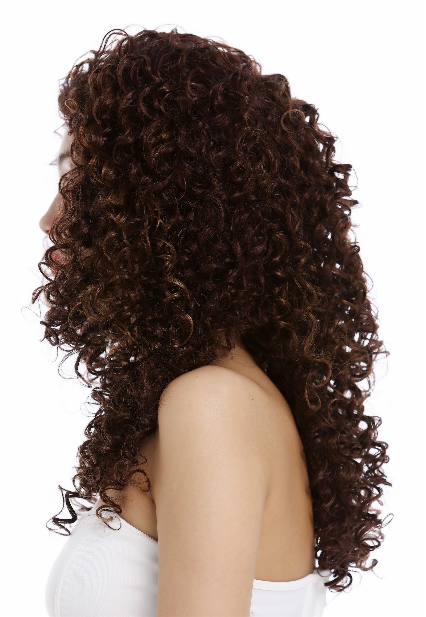 hochwertige Qualitätsperücken, Perücke Lockenpracht extrem lockig voluminös Mahagoni Braun Blond Gesträhnt VK-35-33H27, Ansicht 3, WIG ME UP: Ihr Perücken Online Shop lockige Tressen-Perücke Braun-Blond-Mix lange Haare für Damen