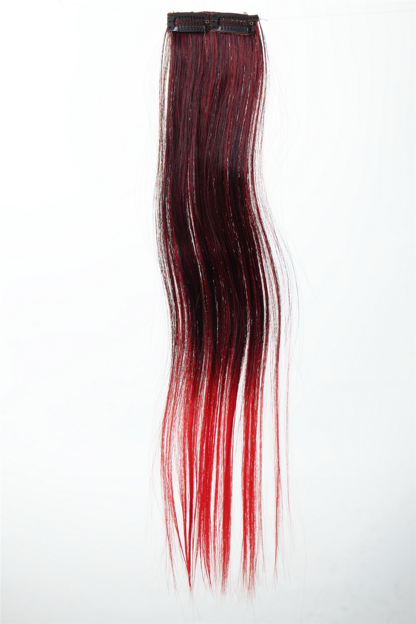 2 Clips Extension Strähne glatt 45 cm Ombre Rot YZF-P2S18P-1/113, Ansicht 2, WIG ME UP: Ihr Perücken Online Shop glatte Extensions Tiefschwarz-Feuerrot-Mix 45 cm lang