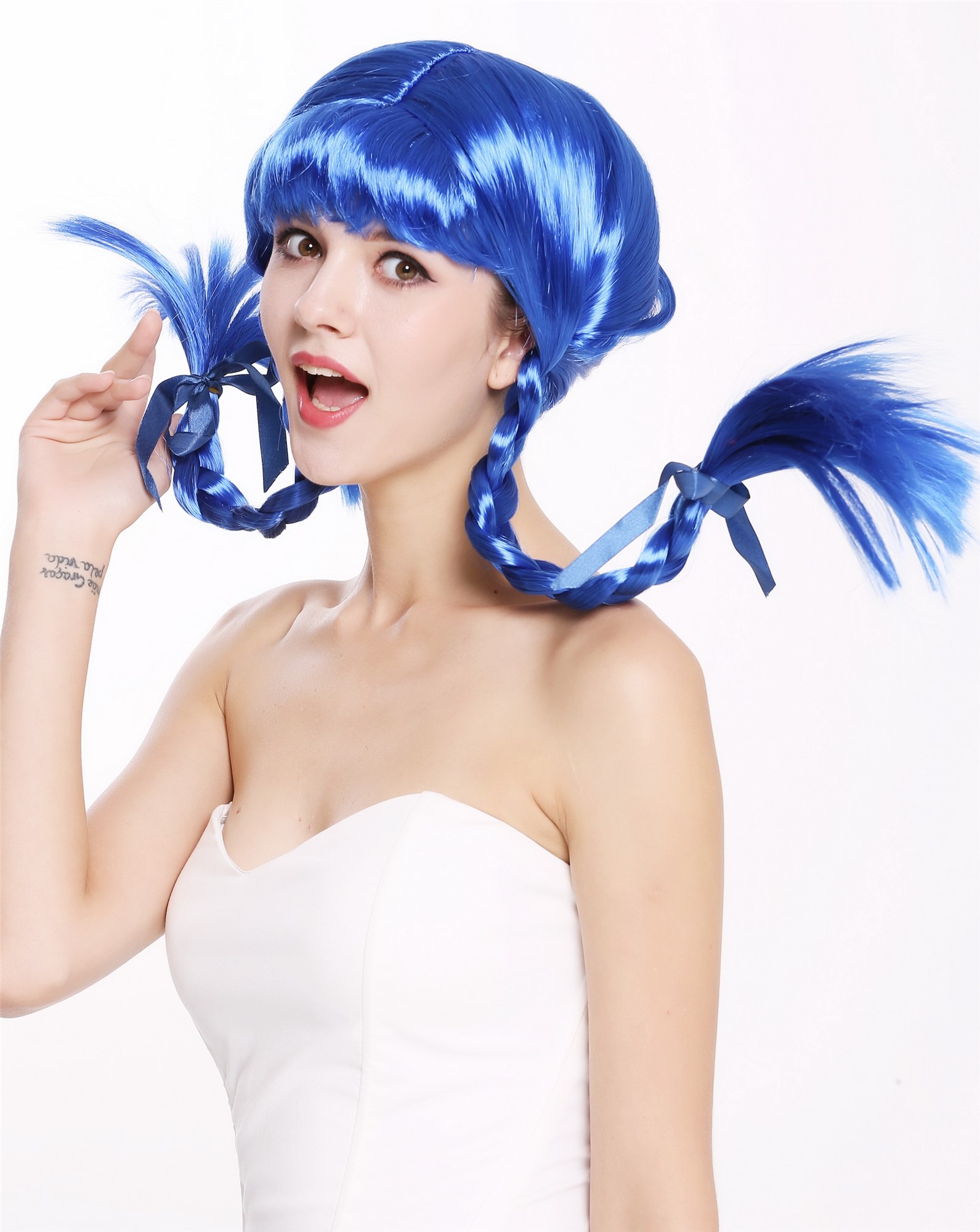 Party Wig, Ladies, Blue, Braided, shoulder-length