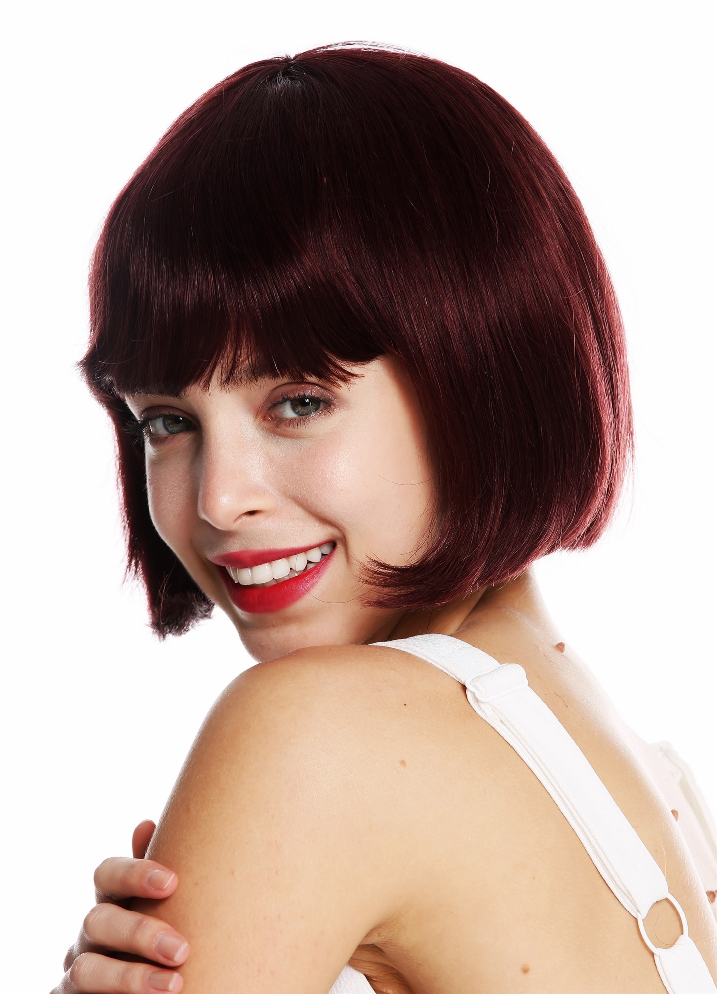 Lady wig real human hair short bob stykle straight bangs bordeaux red VK-57-HH, view 3, WIG ME UP: Your Perücken Online Shop Quality Wigs, Ladies, eggplant red, straight, short, Real Human Hair