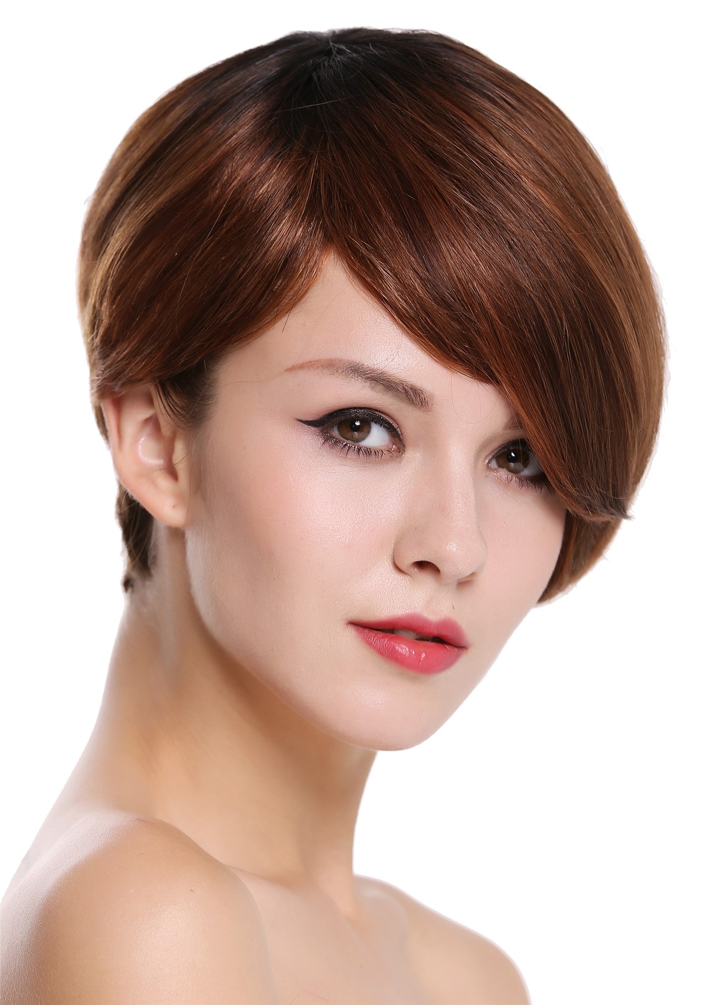 Quality Wigs, Ladies, velvet black-copper red mix, straight, short, 100% Human Hair