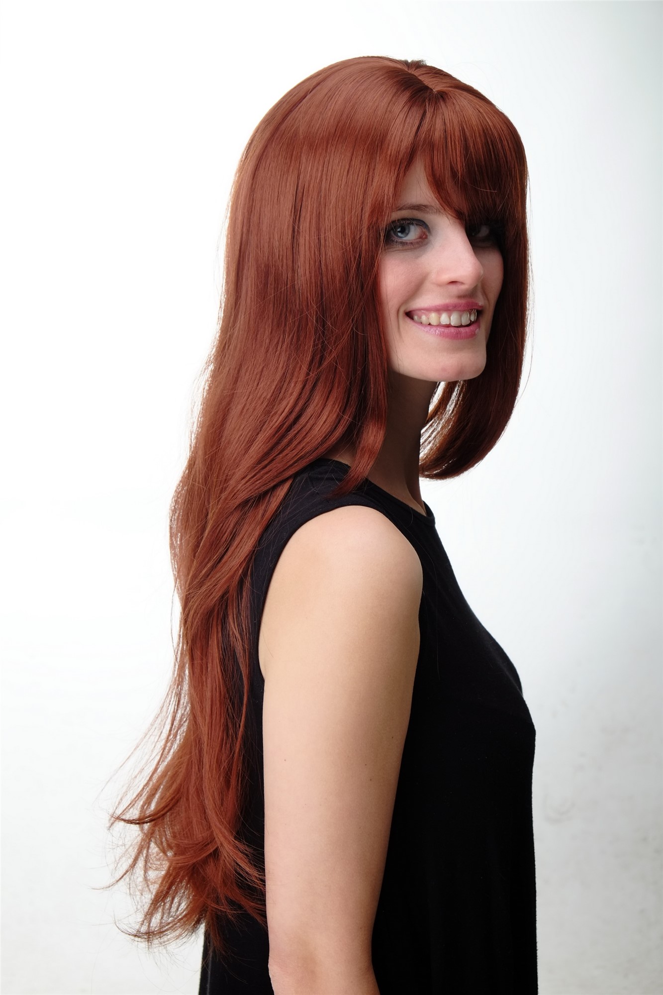 hochwertige Qualitätsperücken, Damen Perücke gestuft lang glatt Pony Rotbraun GFW09-130, Ansicht 3, WIG ME UP: Ihr Perücken Online Shop glatte Tressen-Perücke mit Kopfhaut-Imitat Rotbraun lange Haare für Damen