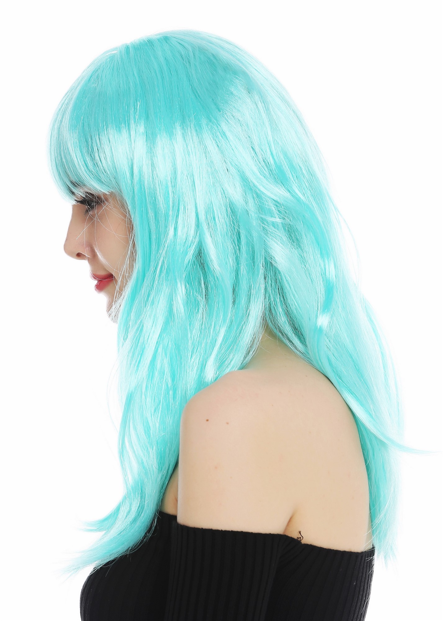 Wig carnival Halloween women ladies long sleek straight fringe light blue 32582 , view 4, WIG ME UP: Your Perücken Online Shop Party Wig, Ladies, turquoise blue, straight, long