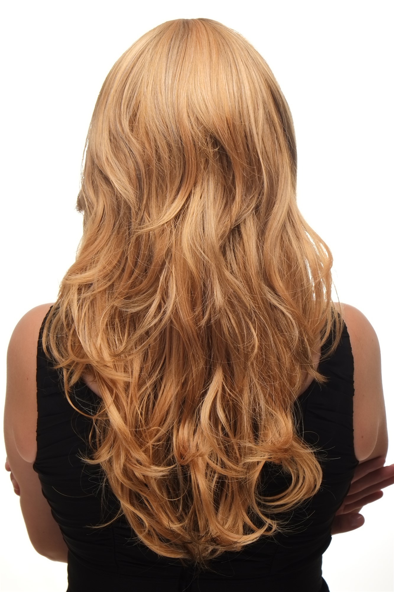 hochwertige Qualitätsperücken, Perücke lang braun gelbblond platinblond dreifarbig gesträhnt 1551-144/613-10, Ansicht 4, WIG ME UP: Ihr Perücken Online Shop lockige Tressen-Perücke mit Kopfhaut-Imitat Gelbblond, Platinblond und Mittelbraun lange Haare für Damen